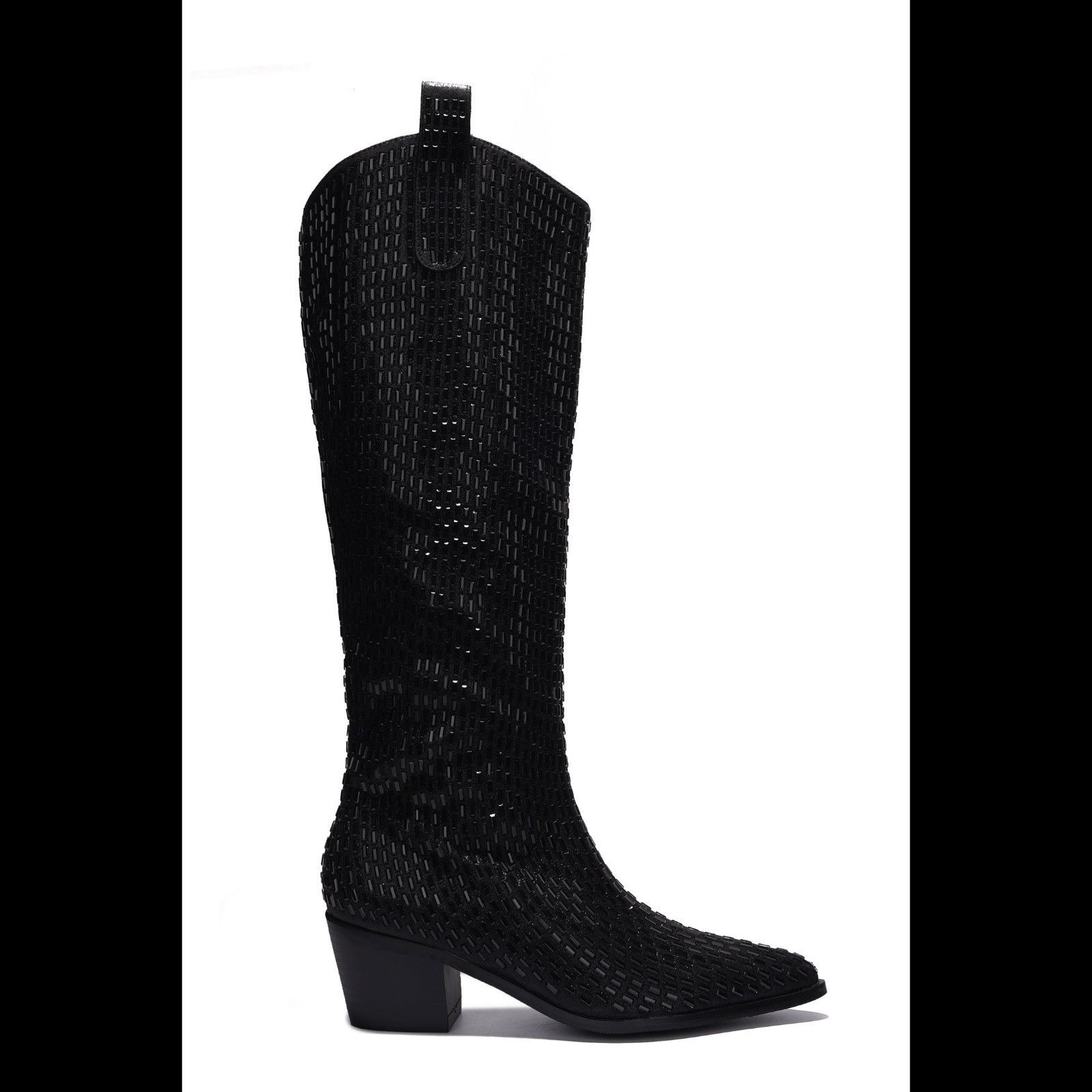 Other Shattered Black Rhinestone Western Cowgirl Knee Boots NEW (U Size US 6.5 / IT 36.5 - 7 Thumbnail