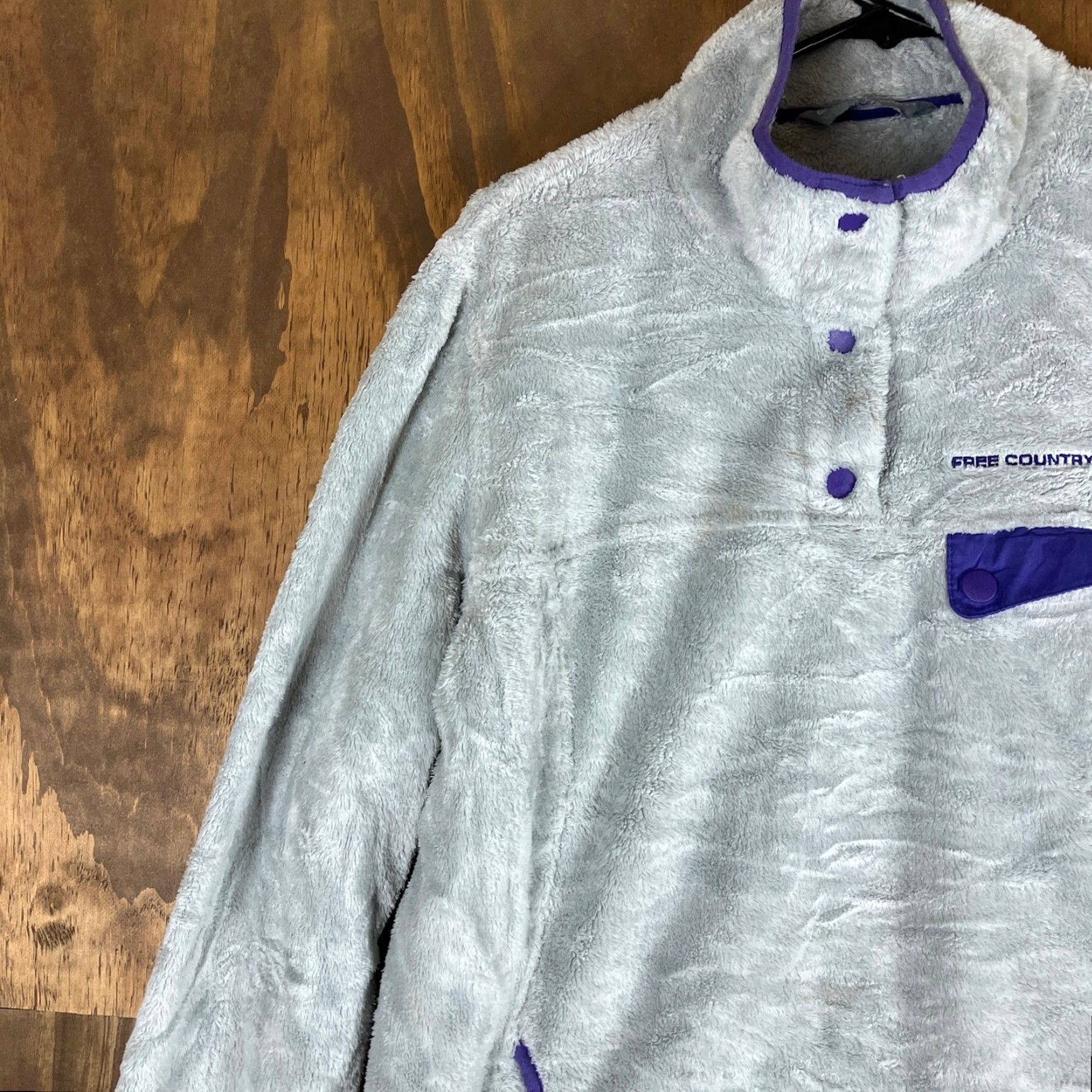 Free Country Free Country Womens Jacket Gray Purple Plush Fleece Pullover Snaps XL - Casual Winter Outerwear Size XL / US 12-14 / IT 48-50 - 4 Thumbnail