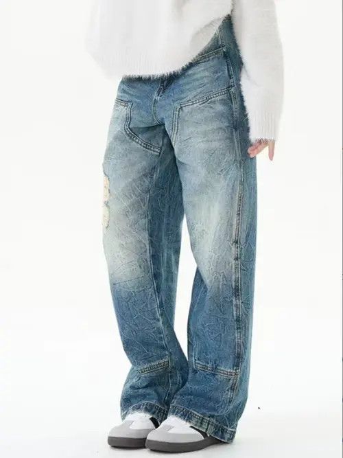 Japanese Brand × Jean Washed distressed casual straight-leg men's ripped jeans Size US 32 / EU 48 - 3 Thumbnail