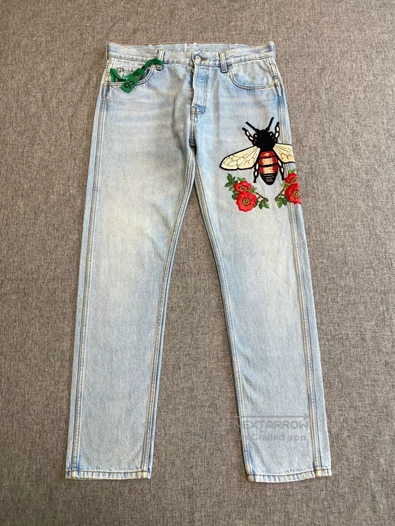 Gucci Gucci Bee floral embroidered jeans Size 42" / US 20 - 1 Thumbnail