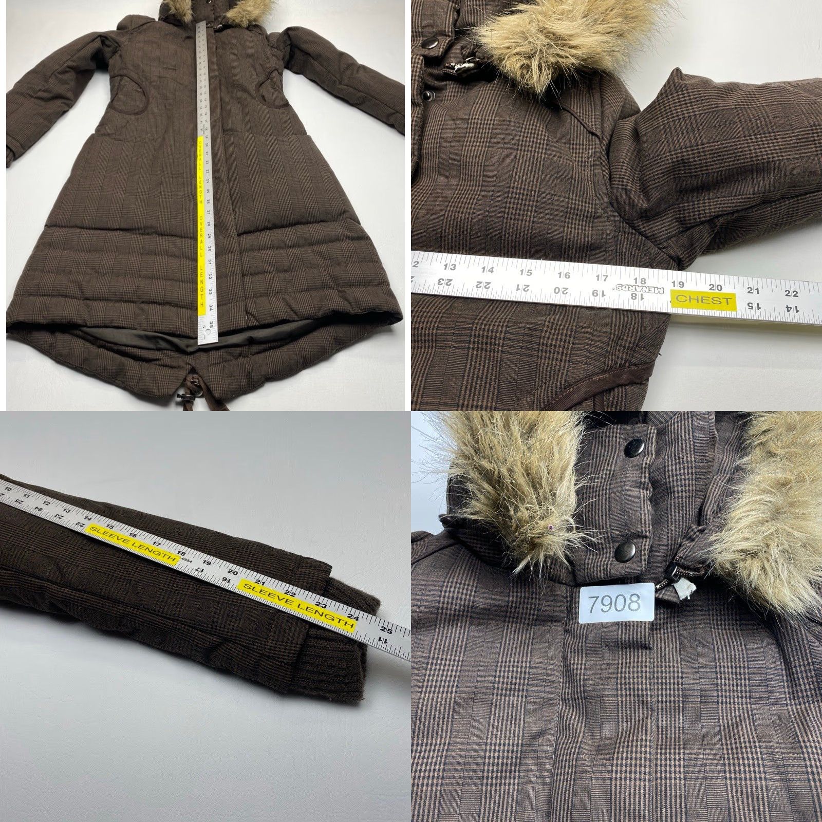 Vintage Soia & Kyo Down Coat Women’s P/S Brown Plaid Removable Hood Pockets 7908 Size S / US 4 / IT 40 - 9 Thumbnail