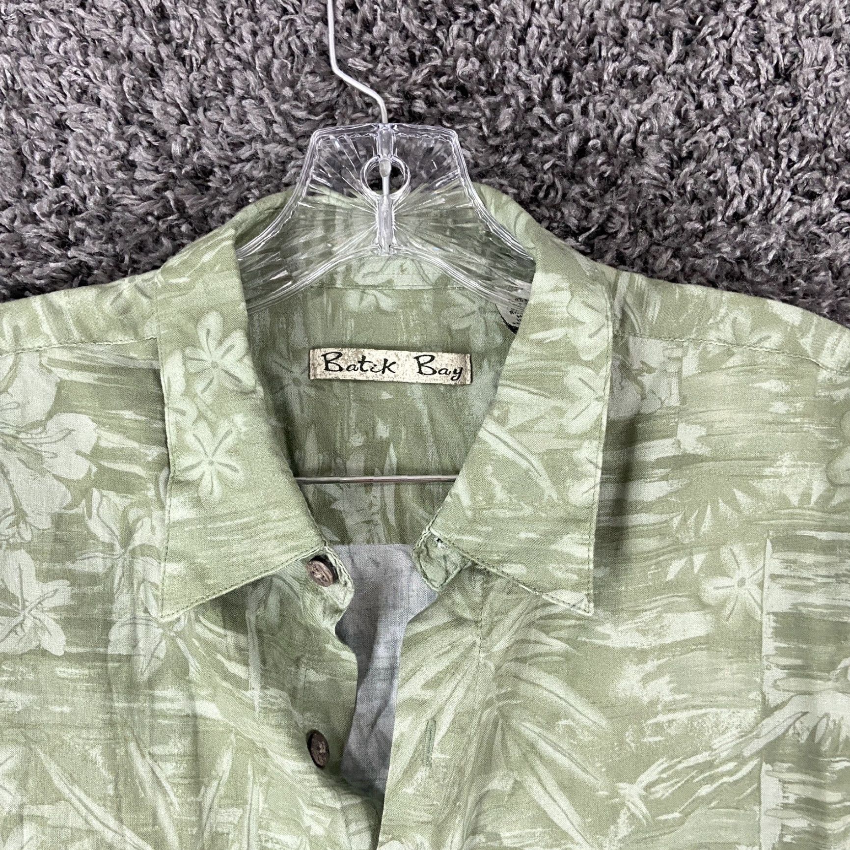 Vintage Batick Bay Green Floral Hawaii Button-Up Short Sleeve L Men’s Size US 33 - 5 Thumbnail
