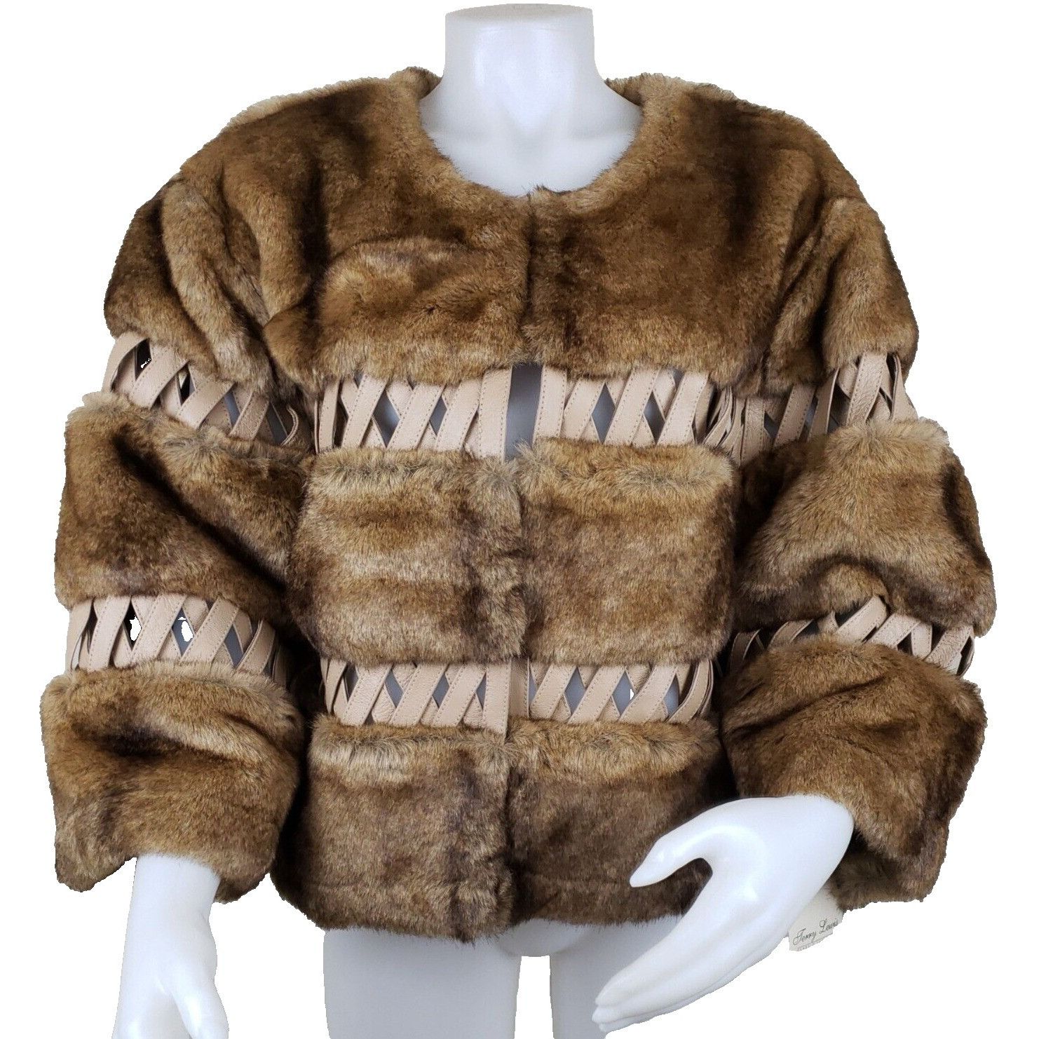 Vintage Vintage Caged Leather Faux Fur Jacket Womens Size 1X Crop 3/ Size XXL / US 16-18 / IT 52-54 - 1 Thumbnail