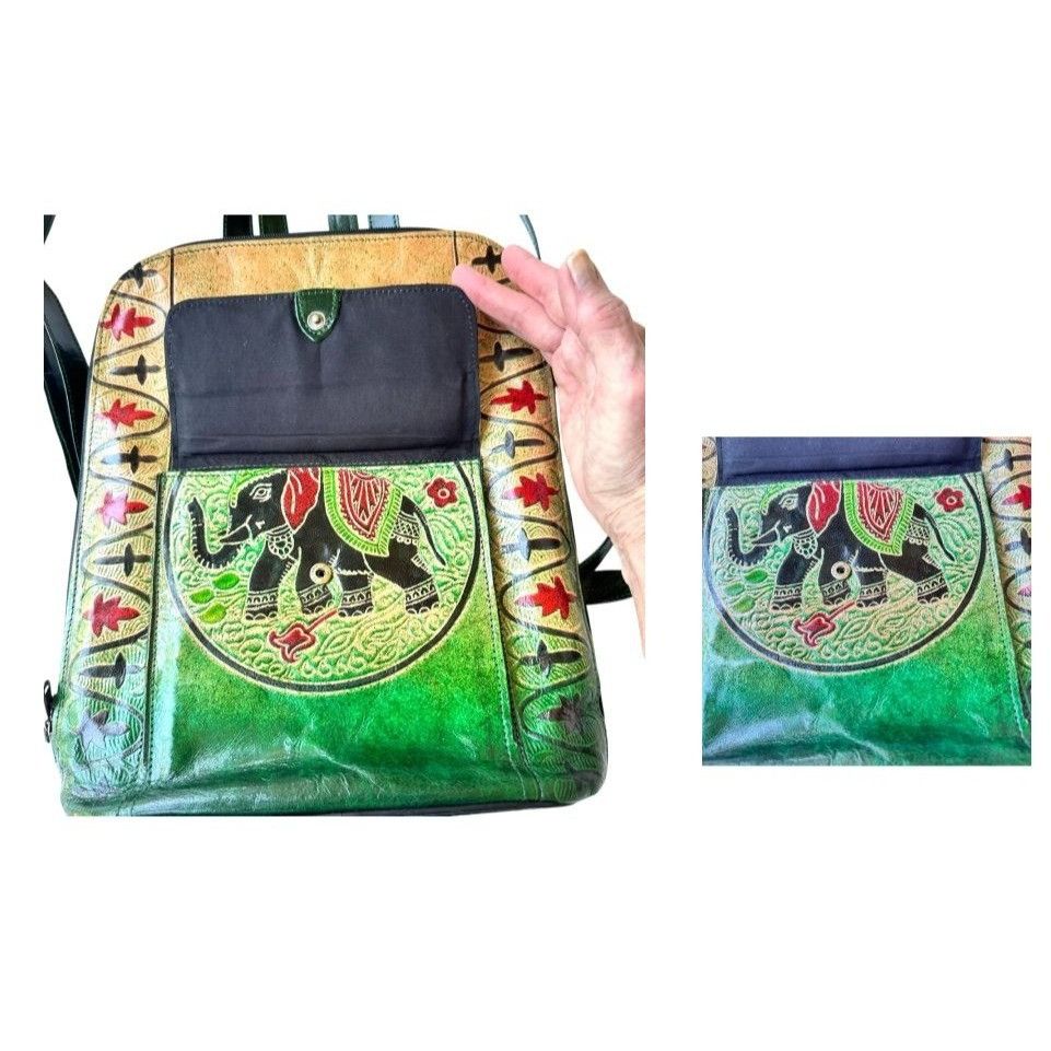 Other Shantiniketan Elephant Embossed Leather Backpack Handmade in Size ONE SIZE - 3 Thumbnail