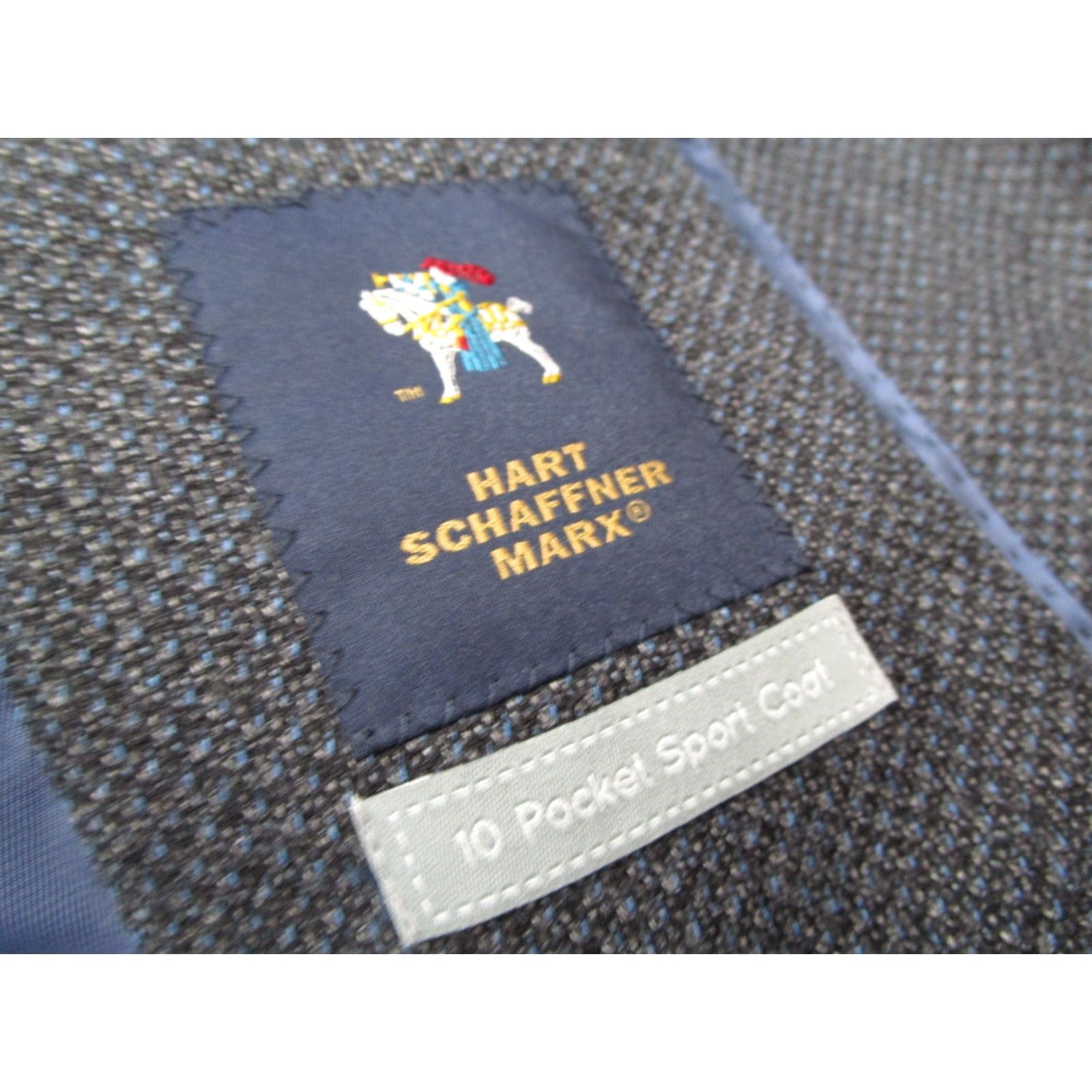 Hart Schaffner Marx Hart Schaffner Marx Blue Tweed Jacket Men 42 Regular Geometric 10 Pocket Sport Coat Wool Blazer Size 44R - 2 Thumbnail