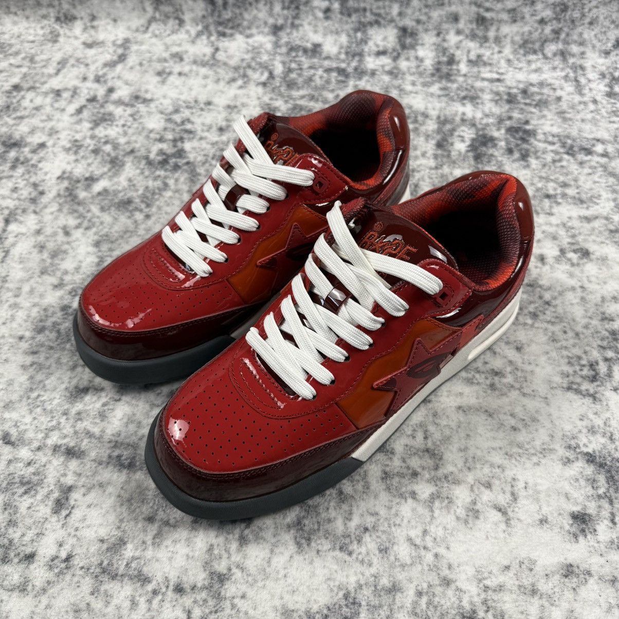 Bape BAPE STA Red / Burgundy Patent Leather Colorblock Sneakers Size US 8 / EU 41 - 2 Thumbnail