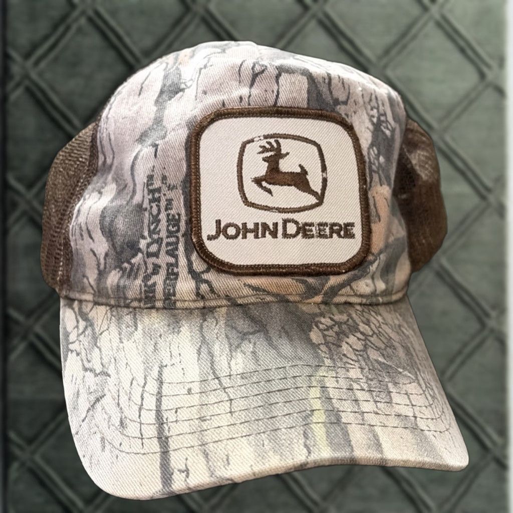 John Deere VINTAGE John Deere Snapback Hat Trucker Lynch Camo Beige Brown Tan Hat Mens One Size Cap Farmer Size ONE SIZE - 1 Thumbnail