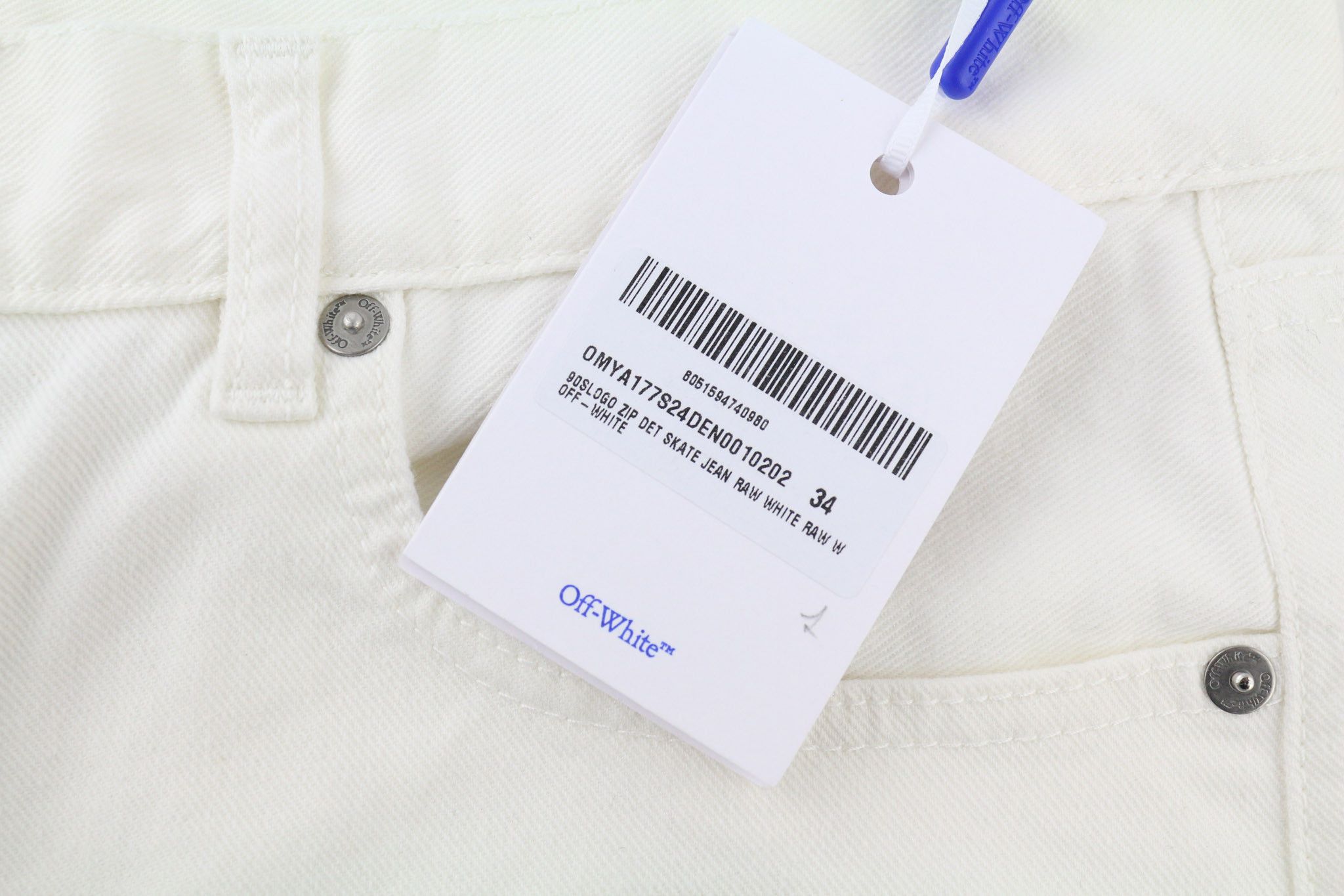 Off-White 90S LOGO W34 Straight Cotton Raw White Button Fly 80239 Size US 34 / EU 50 - 6 Thumbnail