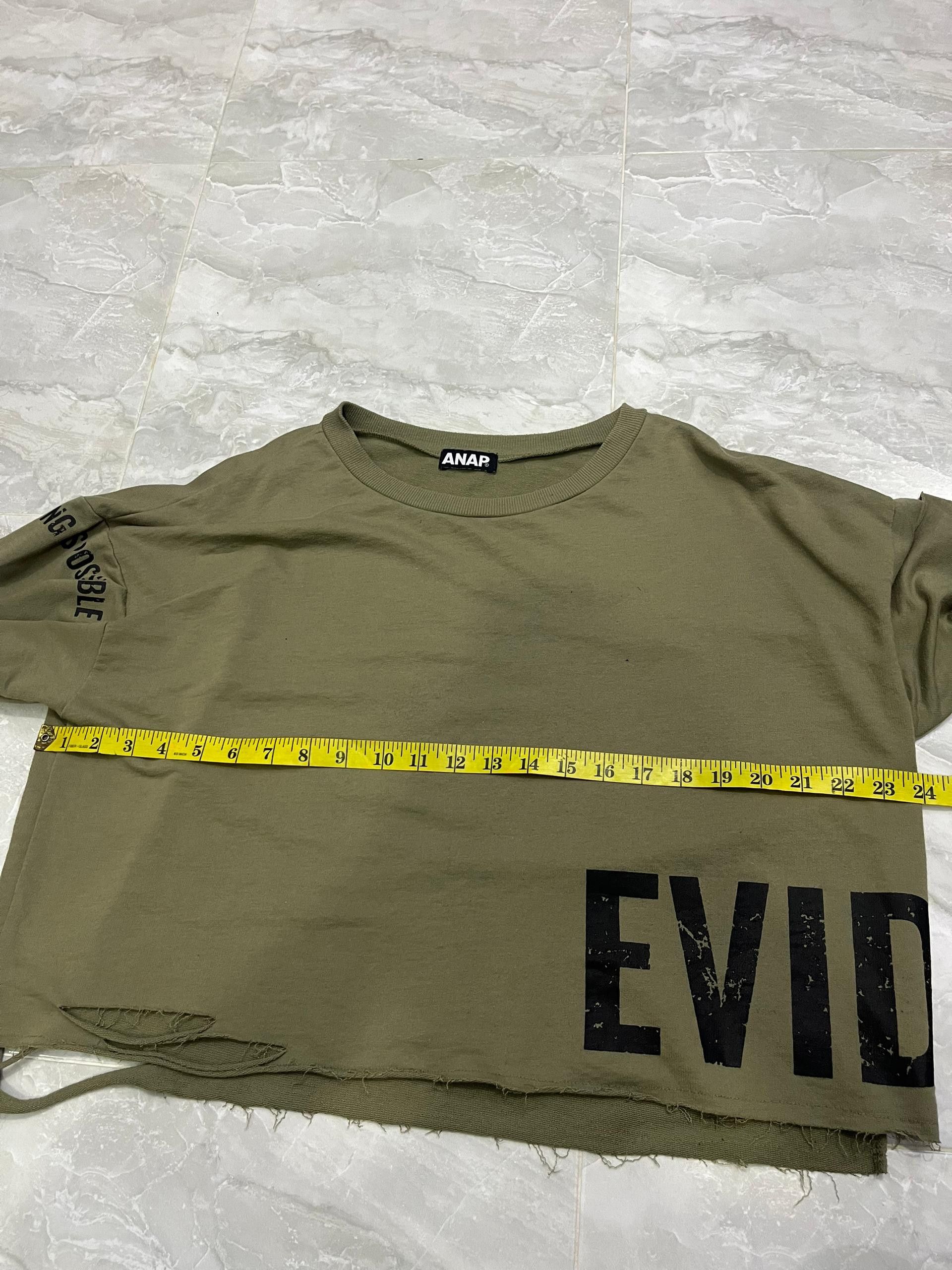 Japanese Brand ANAP Distressed Crop Sweatshirt Olive Japan Womens Size US M / EU 48-50 / 2 - 14 Thumbnail