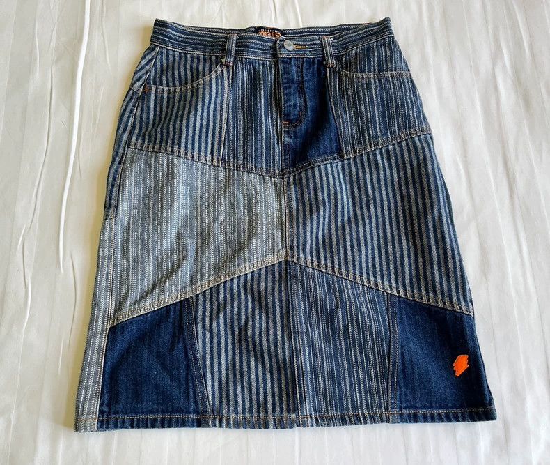 Walter Van Beirendonck Walter Van Beirendonck Denim Skirt with Orange Details-2506 Size 23" - 4 Thumbnail