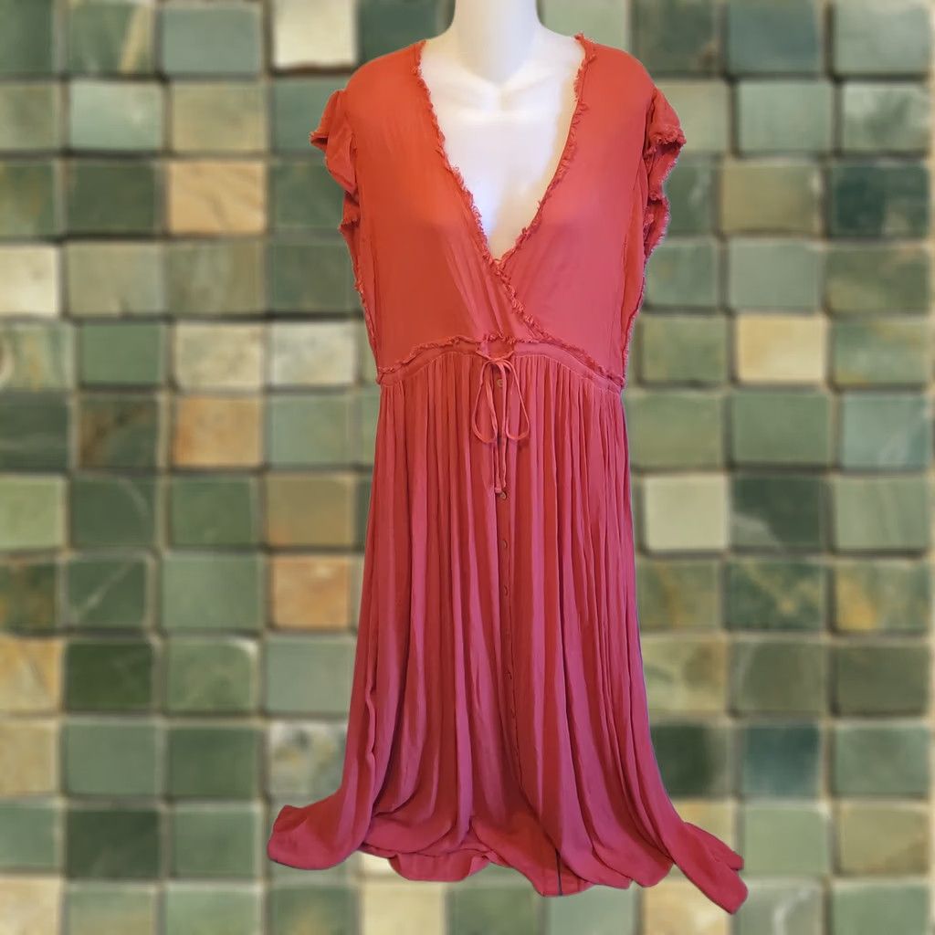 Vintage Easel Maxi Dress Sz Large Red Orange Gauzy Boho Button Front Size L / US 10 / IT 46 - 1 Thumbnail