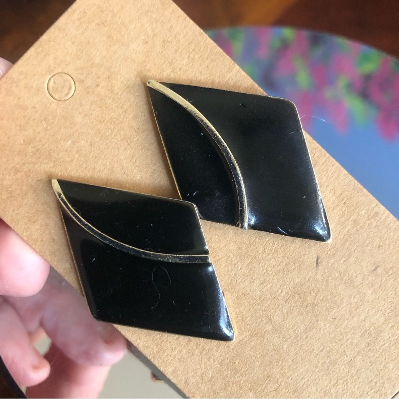Vintage Vintage 70s-80s black enamel diamond shape pierced earrings Size ONE SIZE - 1 Thumbnail