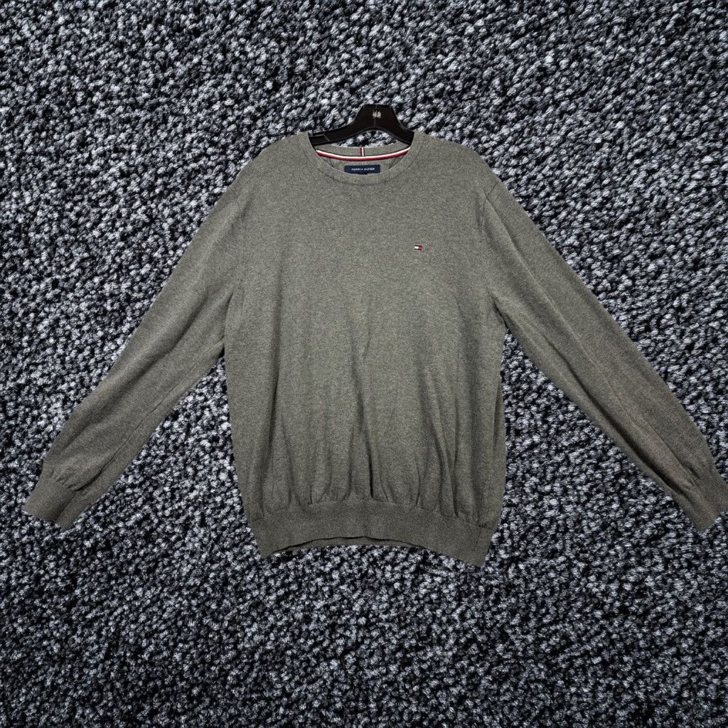 Tommy Hilfiger Sweater Mens Large Gray Cotton Logo Pullover, Men's