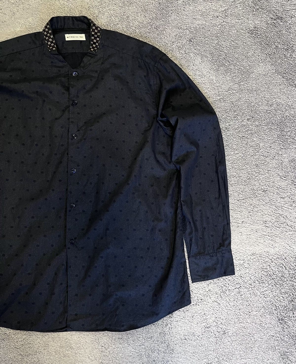 Etro Etro Polka Dot Shirt Band Collar Dark Blue Italy Size M Mens Size US XXL / EU 58 / 5 - 8 Thumbnail