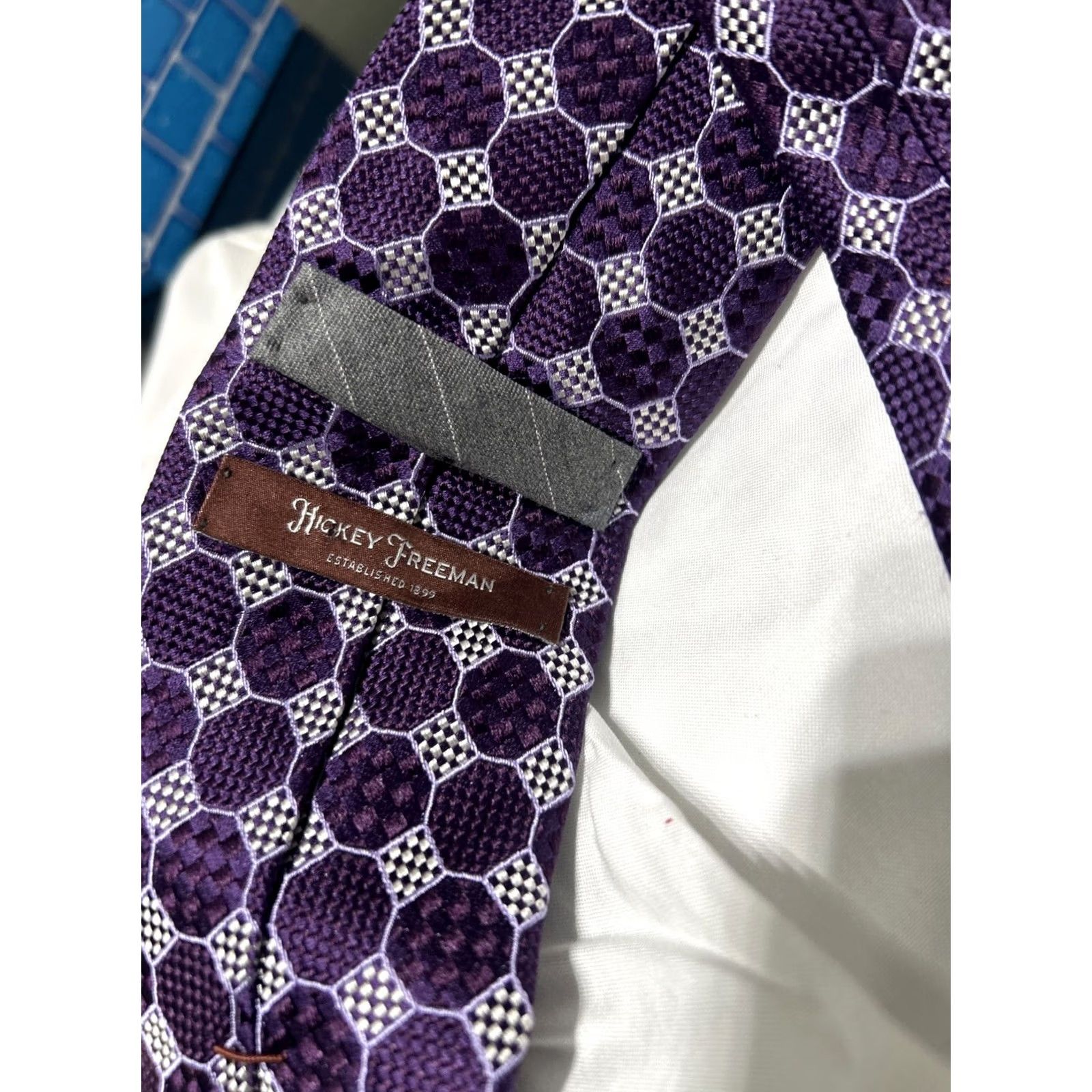 Vintage Hickey Freeman Necktie Purple Geometric Cross Silk Handmade in USA Tie Men One Size Classic Width Adjustable Vintage No Size ONE SIZE - 6 Thumbnail