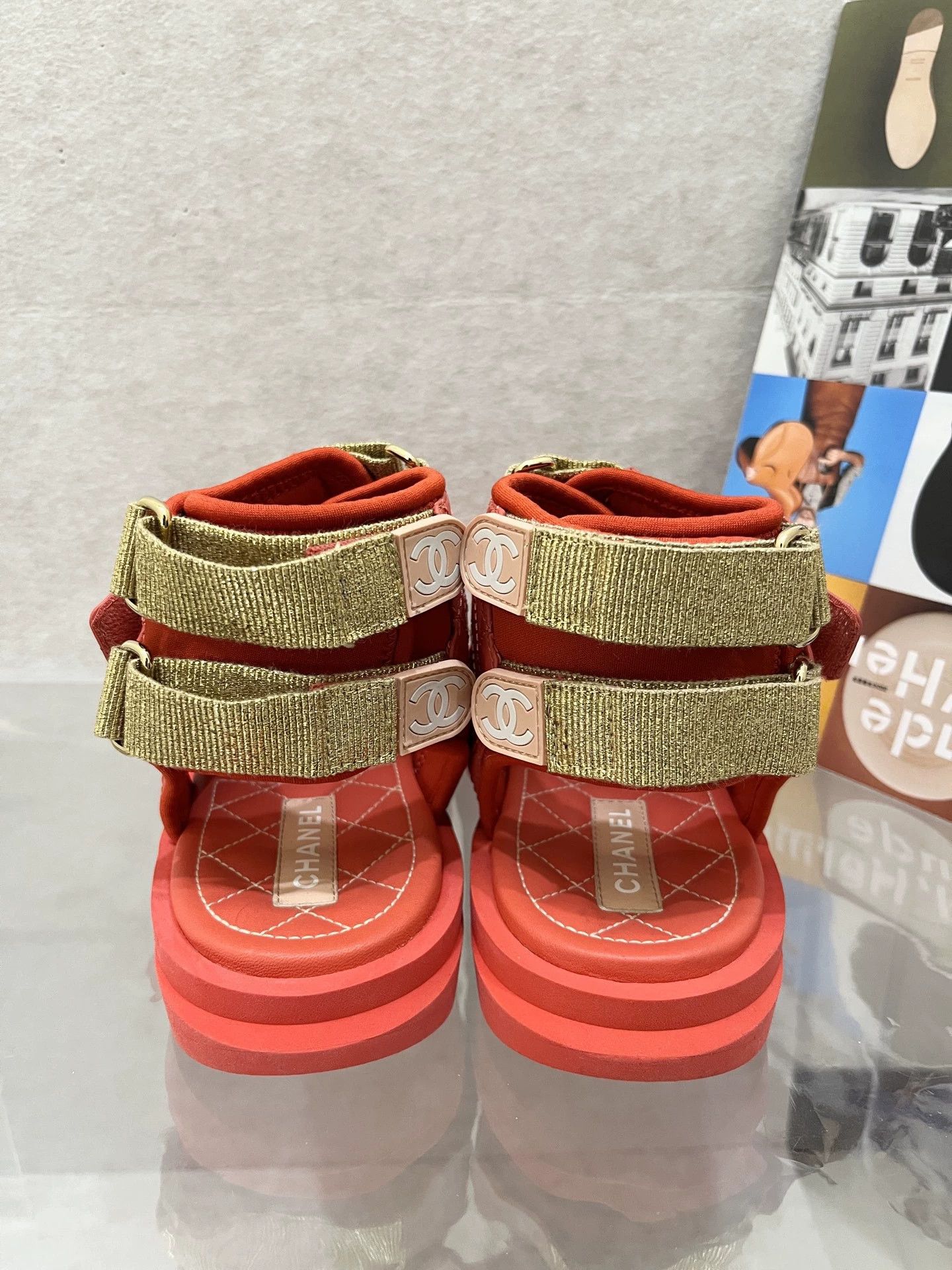 Chanel Chanel Red Velcro Sandals 36 EUR Pre-owned (creases) Size US 5.5 / IT 35.5 - 3 Thumbnail