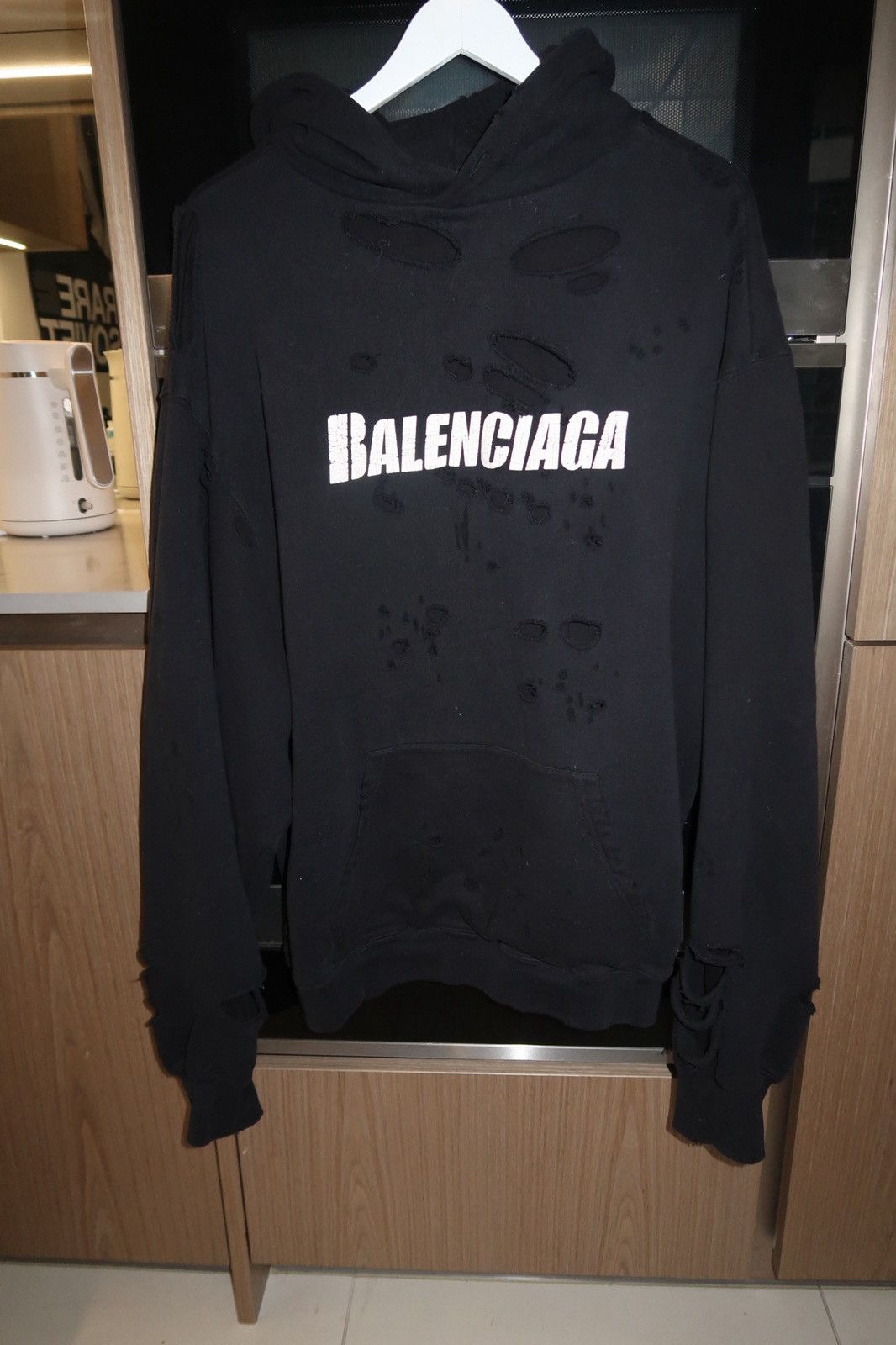 Balenciaga Destroyed logo cotton jersey hoodie Size US XS / EU 42 / 0 - 1 Thumbnail