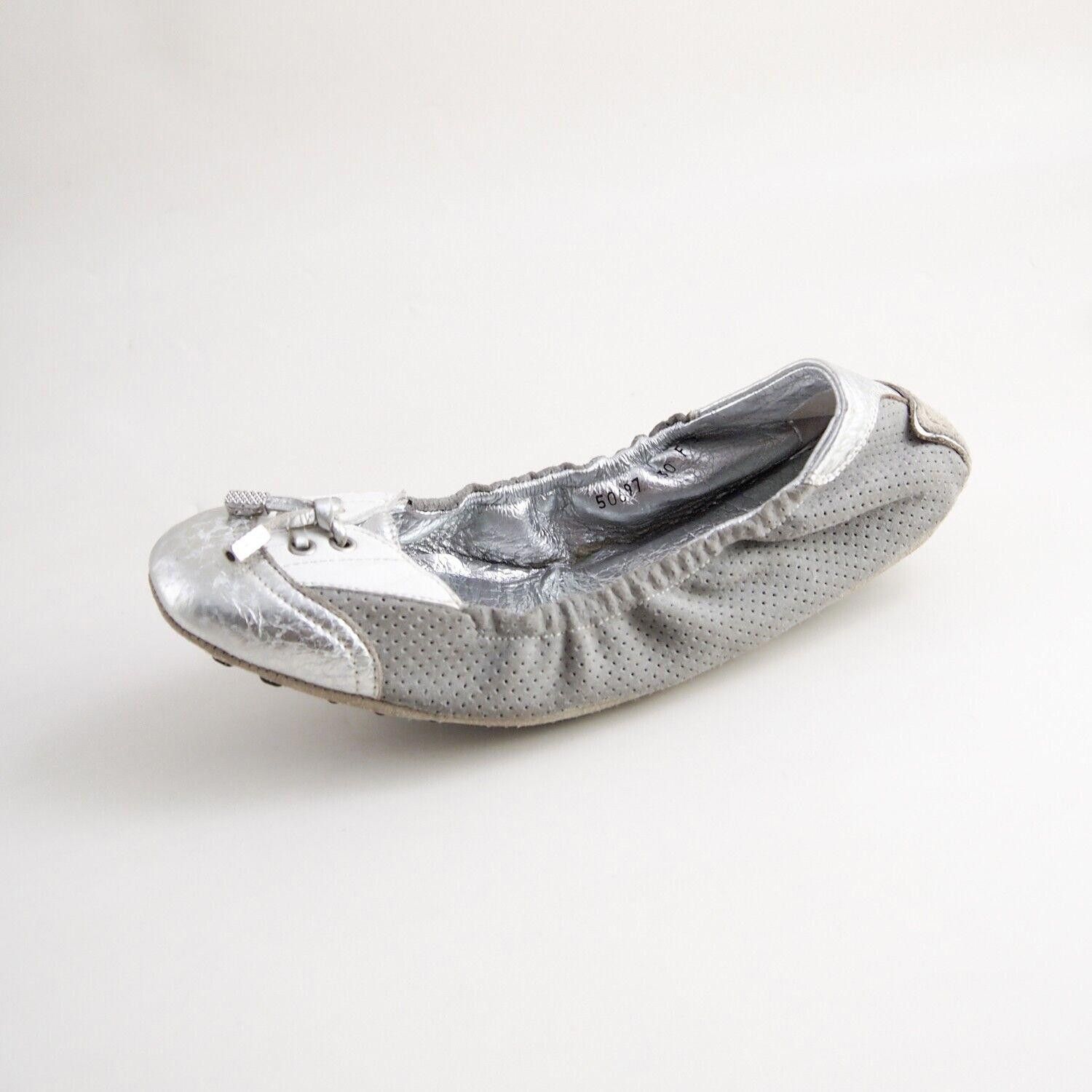 Santoni Santoni Ballet Flats Silver Leather Gray Suede EU 37 US 7 Size US 7 / IT 37 - 2 Thumbnail