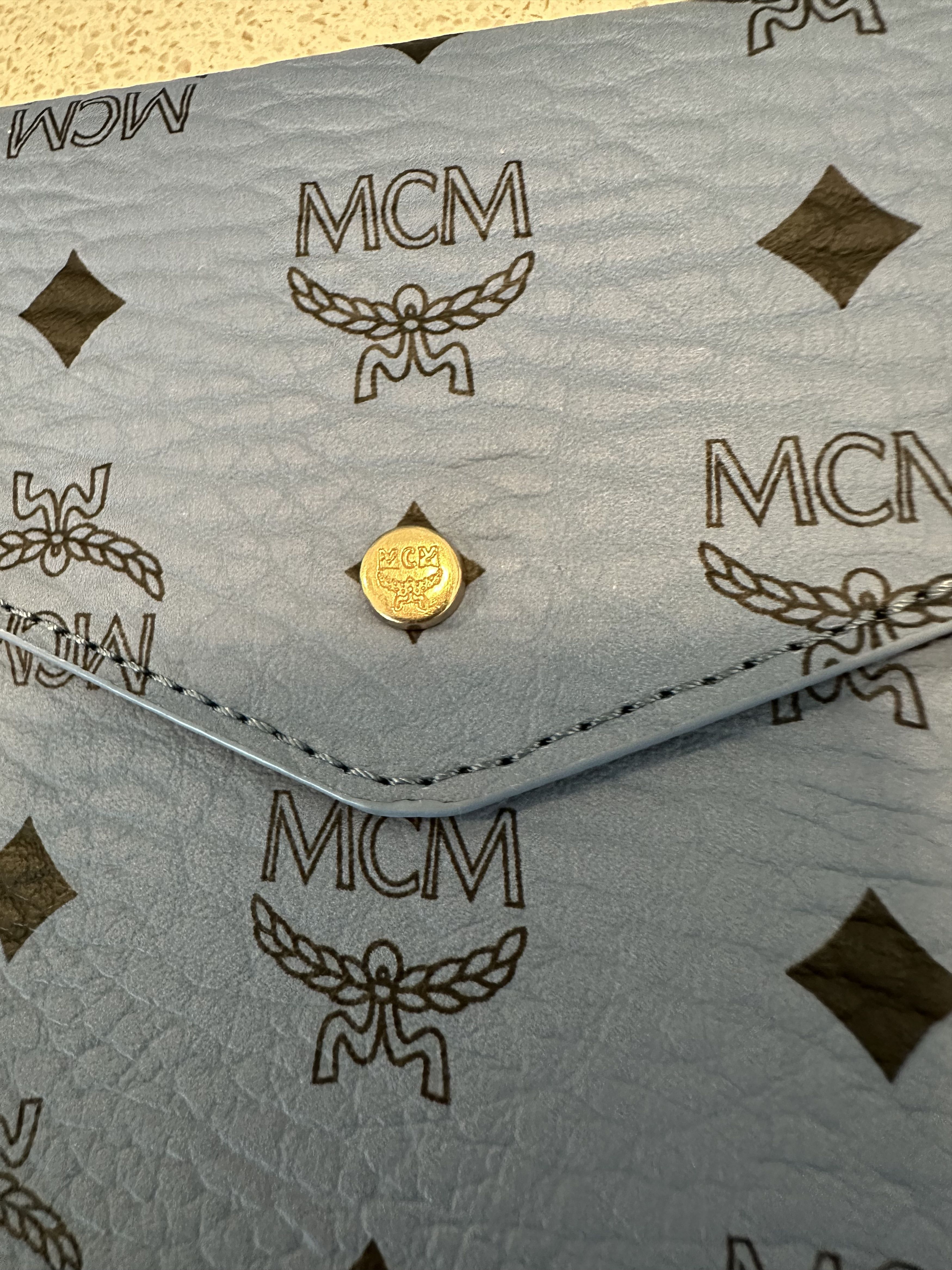 MCM MCM Leather Envelope Clutch Blue Visetos Size ONE SIZE - 5 Thumbnail