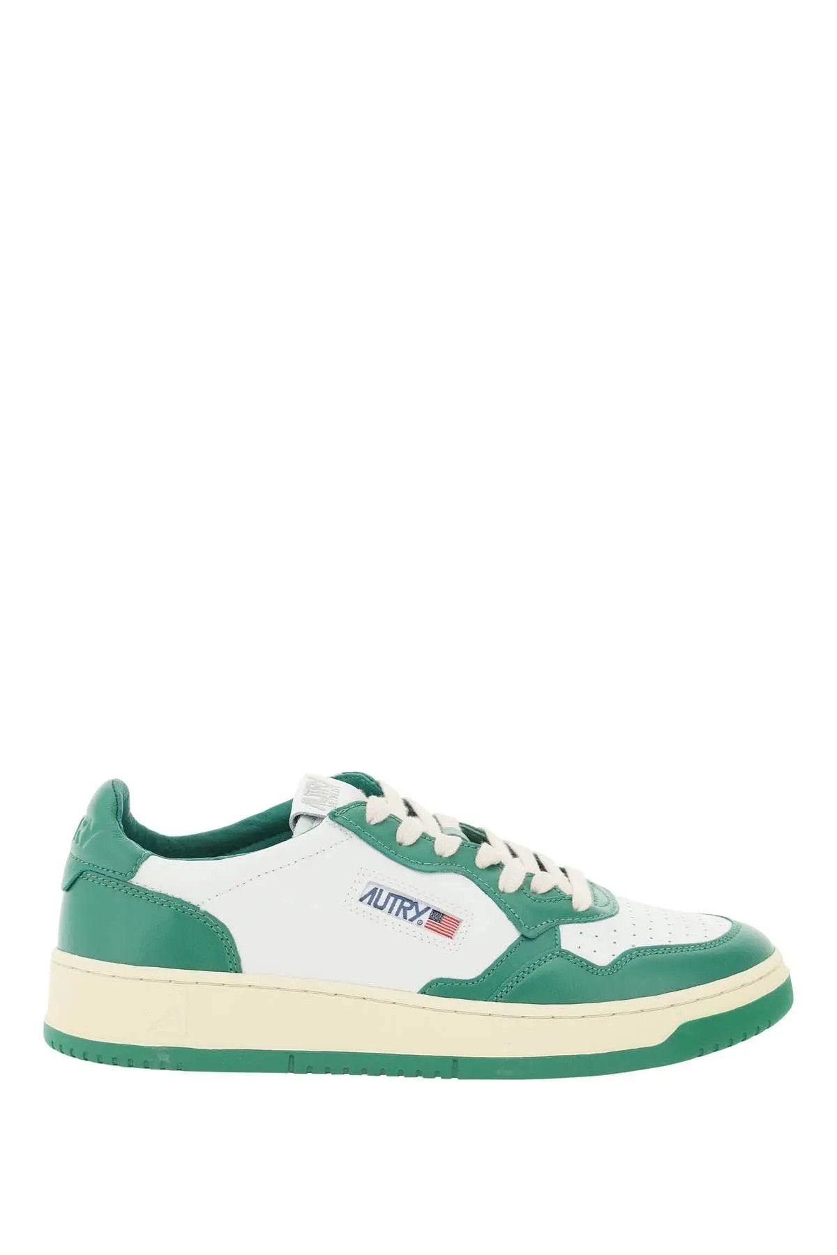 image of Autry O1S22I1N1223 Leather Medalist Low Sneakers In White Green, Men's (Size 7)