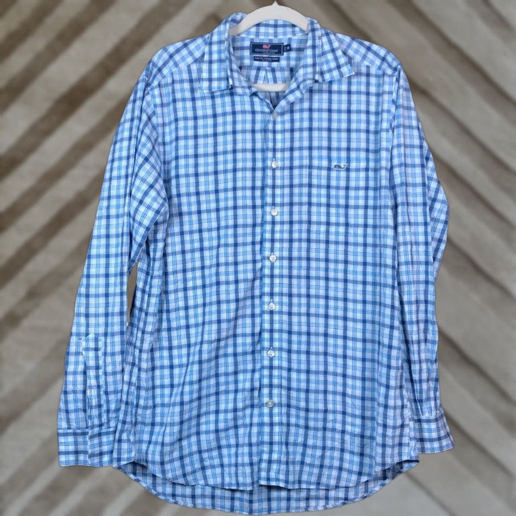 Vineyard Vines Vineyard Vines Shirt Men Plaid Blue Collared Slim Fit Tucker 100% Cotton Medium Size US M / EU 48-50 / 2 - 1 Thumbnail