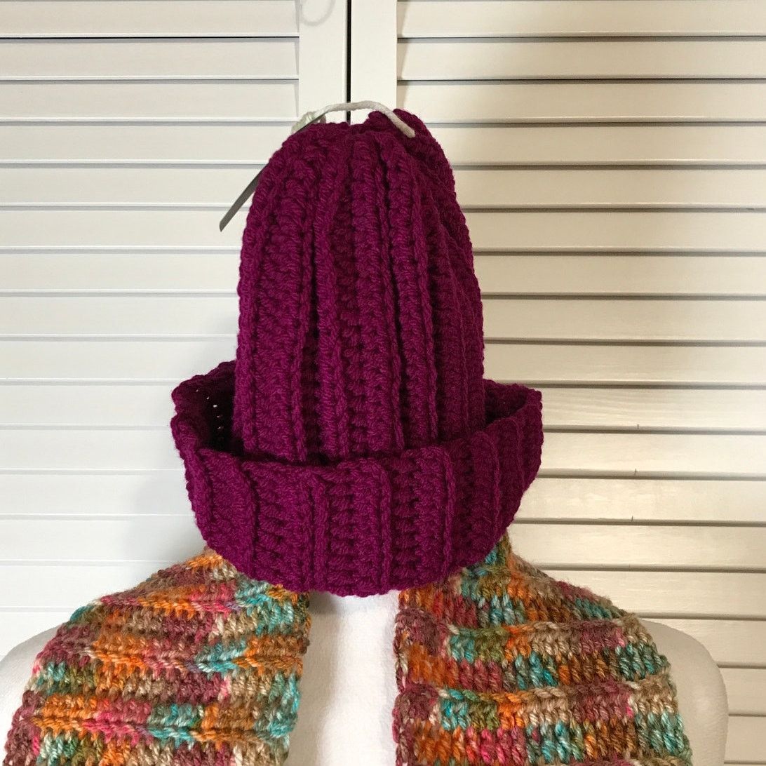 Handmade NWT Handmade Crocheted Multicolor Beanie & Scarf 60” Size ONE SIZE - 3 Thumbnail
