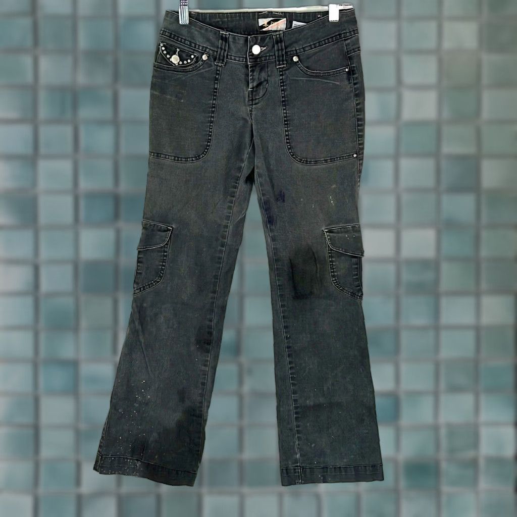 Denime Zana Di Jeans Women's 5 Ultra Low Rise Beaded Straight Black 28x30 Size 27" / US 4 / IT 40 - 1 Thumbnail