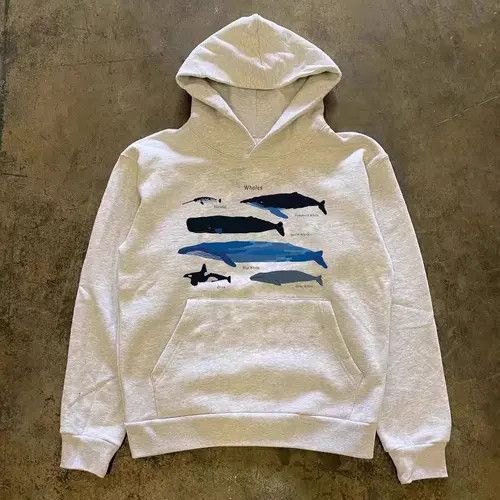 Grey street trend ocean whale print hoodie y2k