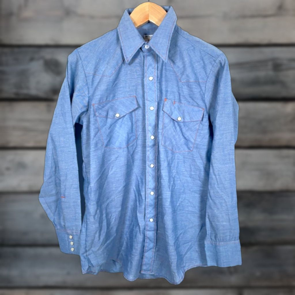 Vintage VINTAGE Big Mac Western Chambray Shirt Men's M Blue Lightweight Pearl Snap Shirt Size US M / EU 48-50 / 2 - 1 Thumbnail
