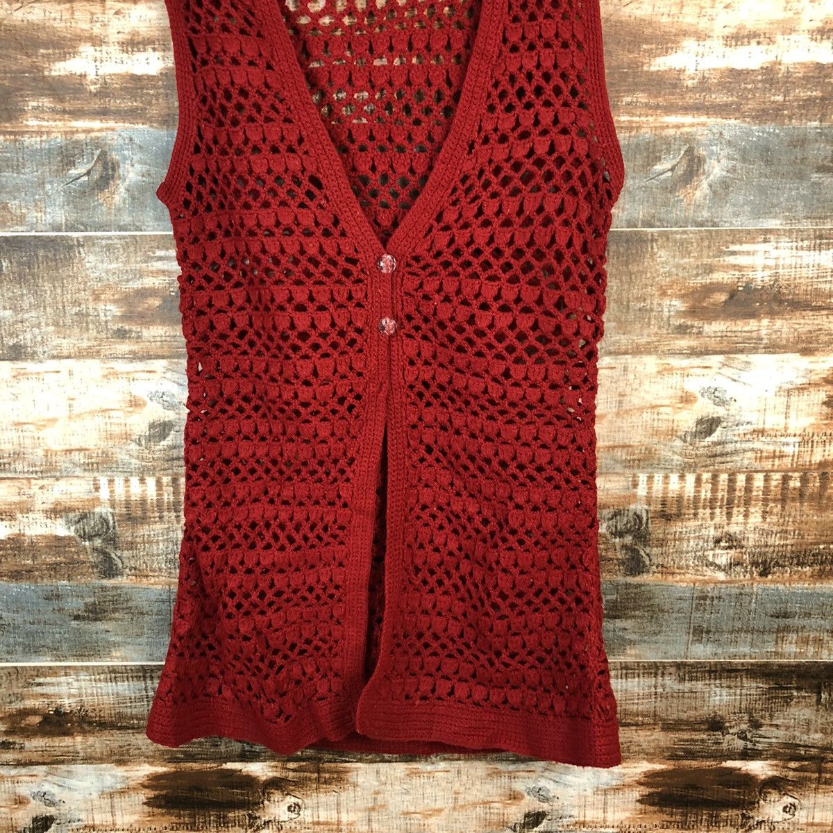 Japanese Brand Japan crochet meshnet Red Cardigan Vest #A1484 Size S / US 4 / IT 40 - 3 Thumbnail