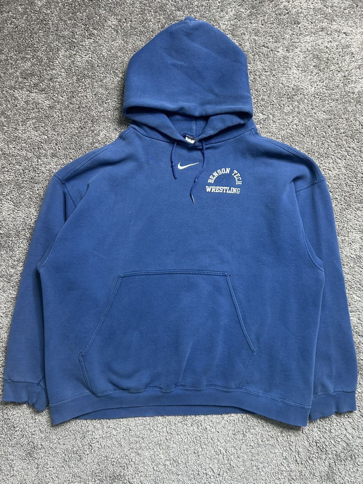 Nike × Vintage Vintage 90s Nike Center Swoosh Hoodie Made in USA Wrestling Size US XL / EU 56 / 4 - 1 Thumbnail