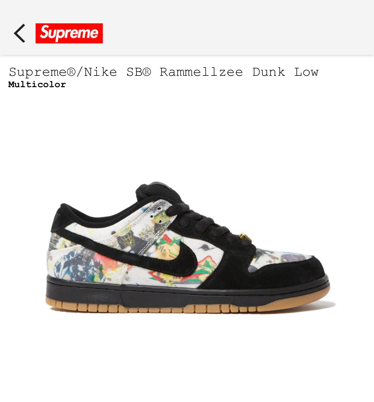 Pre-owned Nike X Supreme Nike Sb X Rammellzee Dunk Low Size 12 Multicolor Shoes