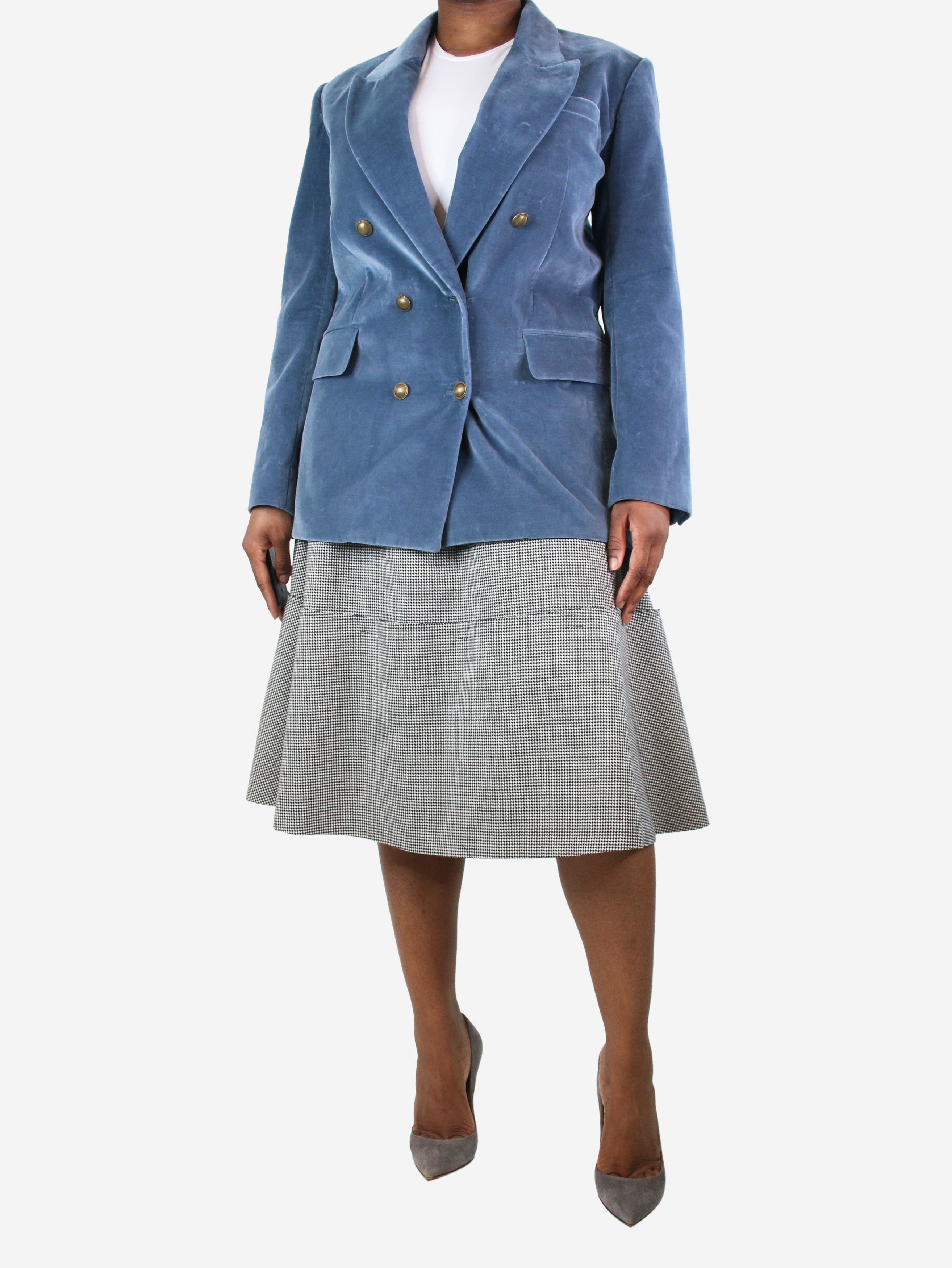 image of Frame Blue Double-Breasted Velvet Jacket - Size Uk 14, Women's