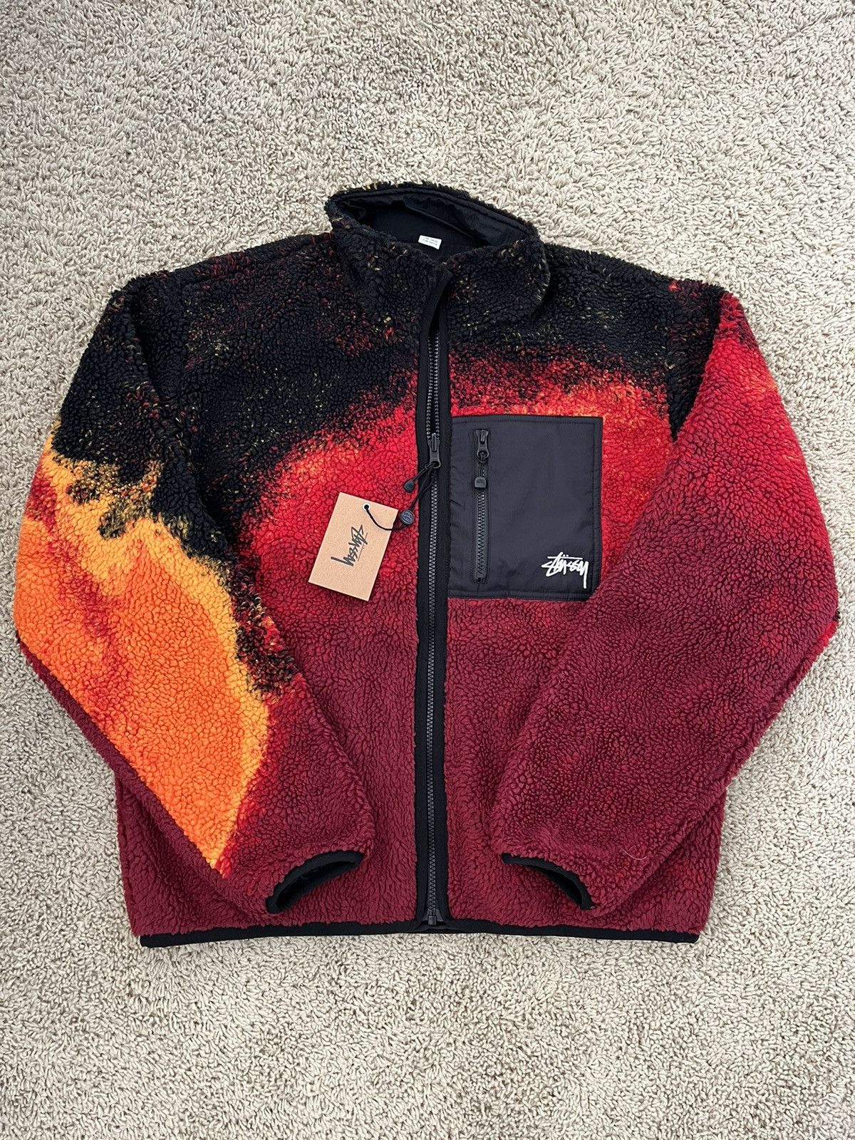 image of Stussy Lava Reversible Sherpa Fleece Jacket, Men's (Size Small)