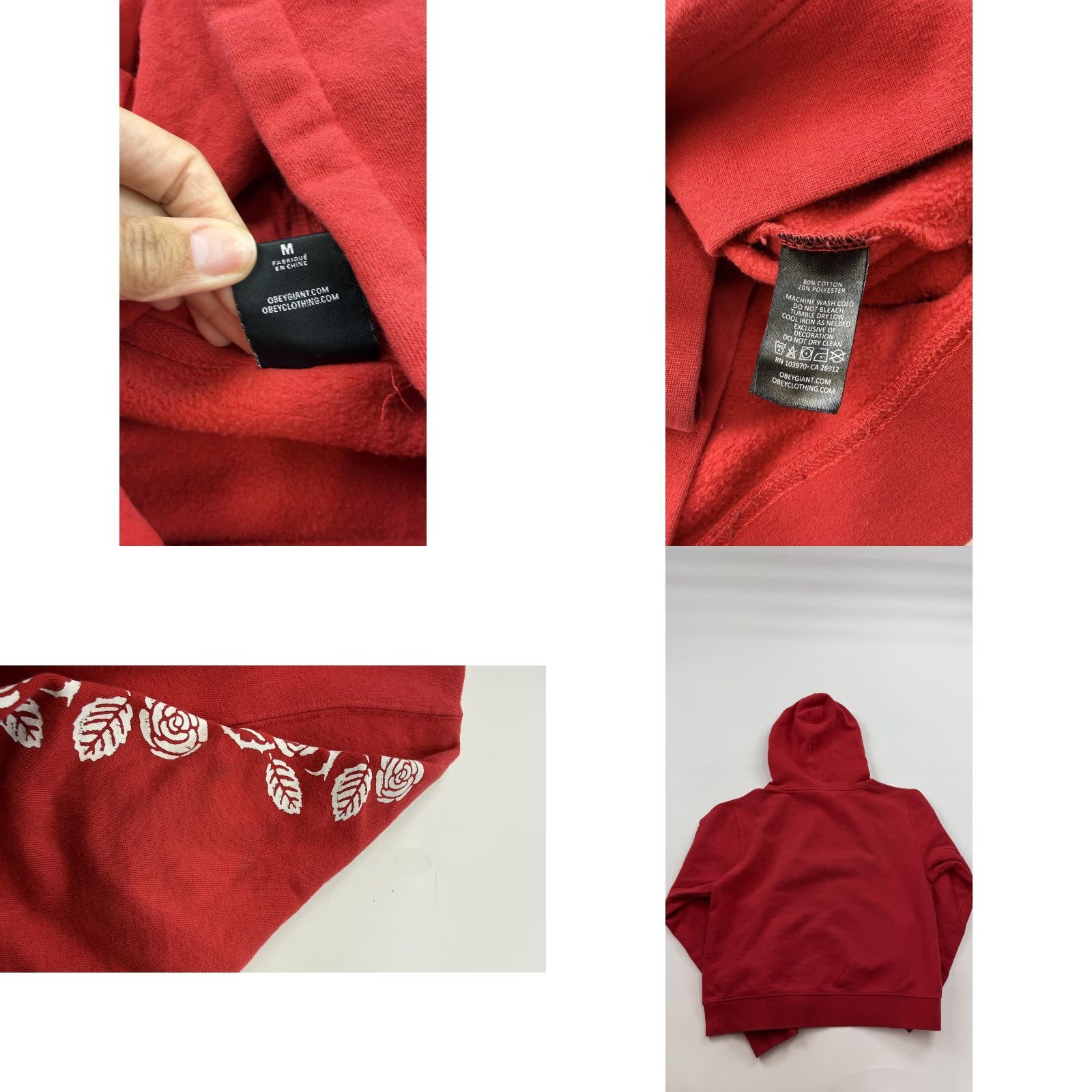 Obey OBEY Hoodie Sweatshirt Womens M Red Rose Sleeve Kangaroo Pocket Pullover Graphic Print Logo Floral Hoodie Size M / US 6-8 / IT 42-44 - 8 Thumbnail