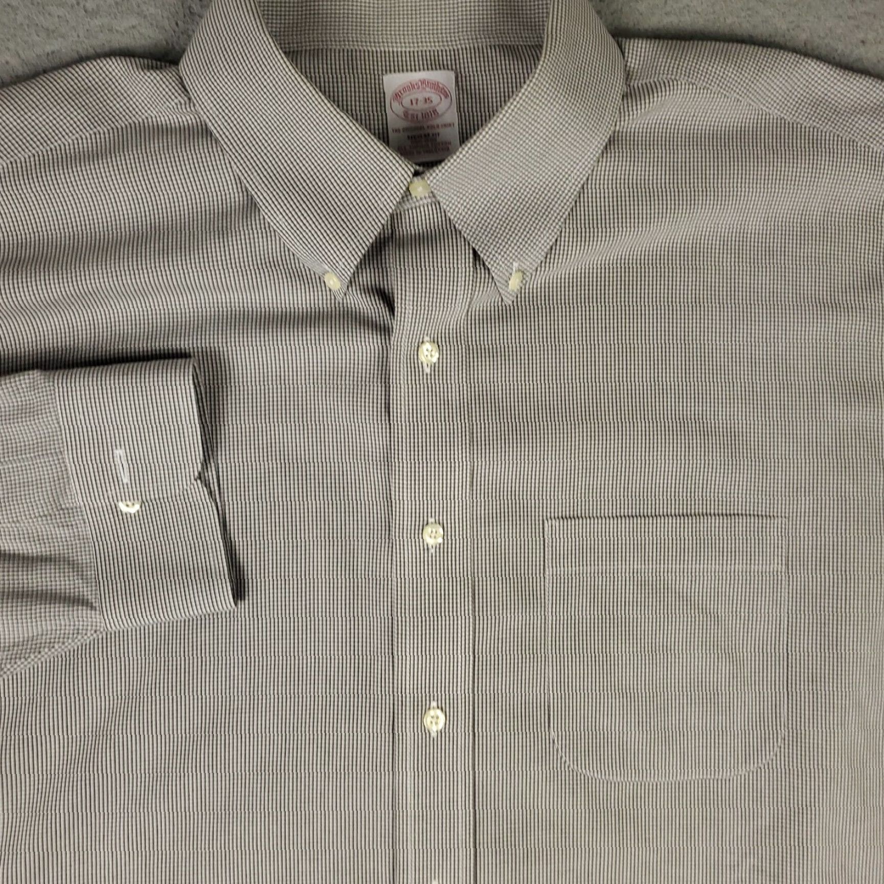 Brooks Brothers Brooks Brothers Shirt Mens 17 Brown Dress Button Up Long Sleeve Regular 100% Cotton Check Pattern Womens? Mens Size 46R - 2 Thumbnail
