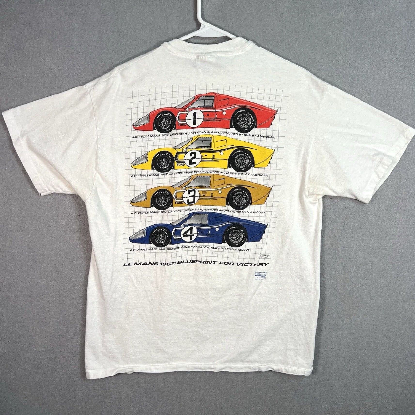 Hanes VINTAGE 1990s Ford GT40 Mark IV Le Mans Racing Car T Shirt Adult Large White Mens Graphic Tee Sportswear Size US L / EU 52-54 / 3 - 2 Thumbnail