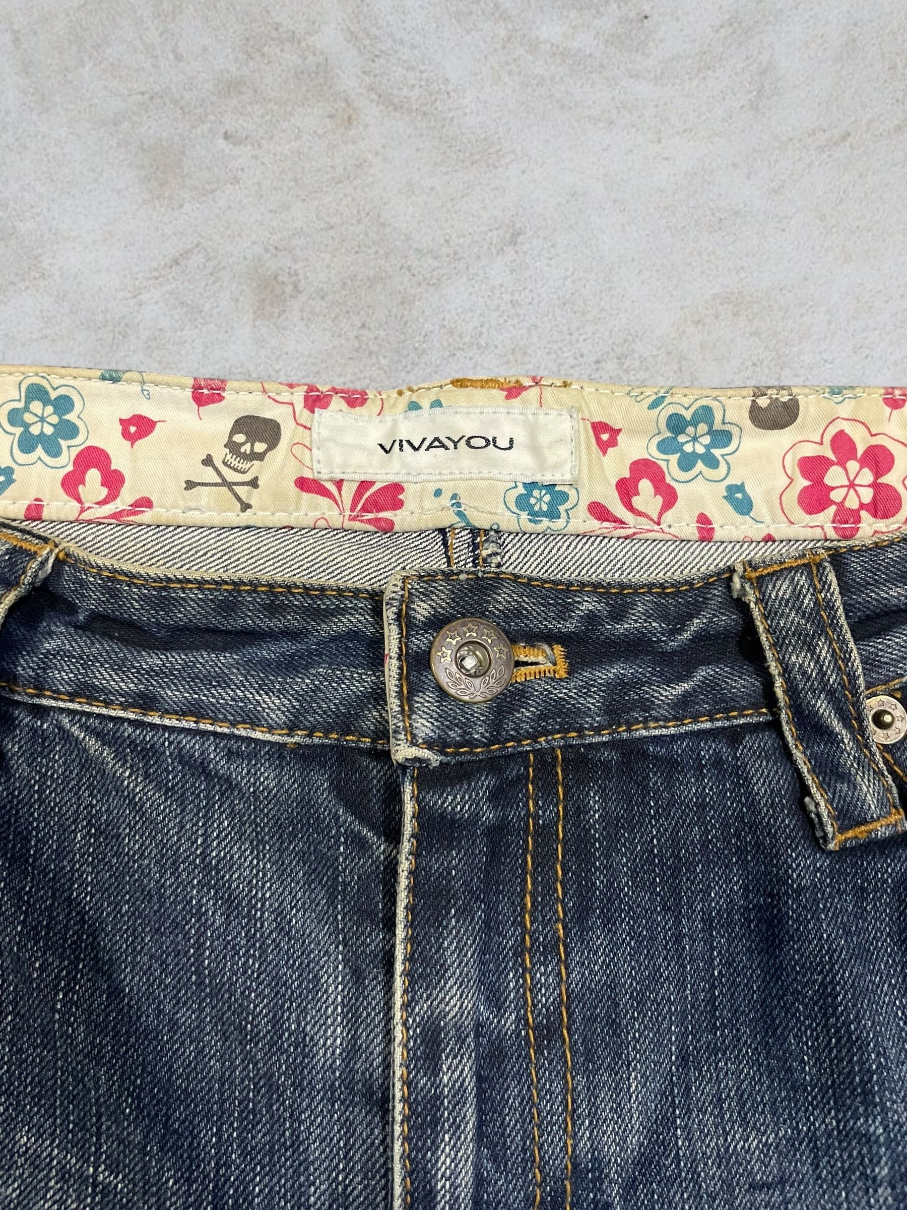 Japanese Brand Vintage Japanese Skull Gothic Loose Straight Frayed Jeans Size 31" - 11 Thumbnail