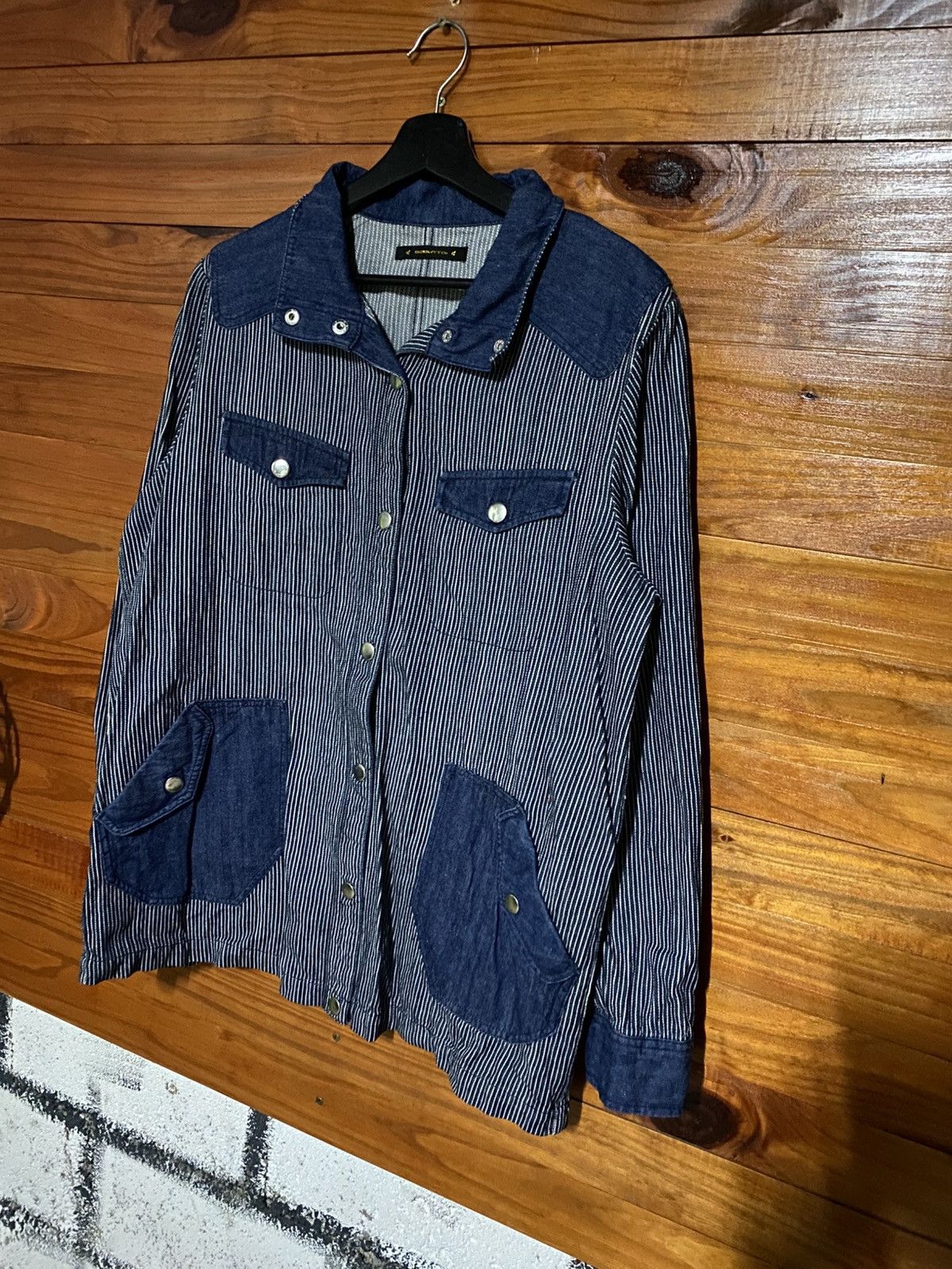 Japanese Brand Vintage Dejutto Pinstripe Denim Jacket – Japanese Workwear Size US M / EU 48-50 / 2 - 4 Thumbnail