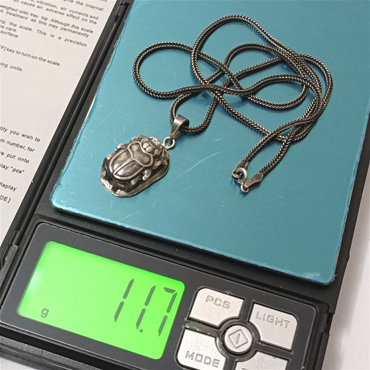 Sterling Silver 925 Silver Scarab Pendant, Egyptian Style, Antique Size ONE SIZE - 2 Thumbnail