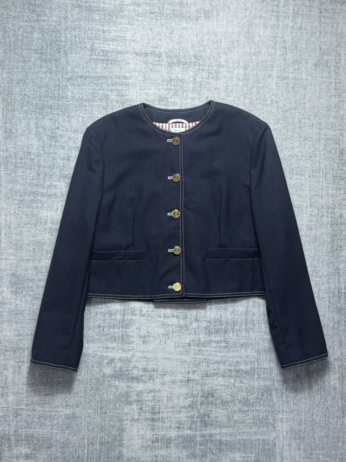 Thom Browne Fresco Box Pleat Cardigan Jacket Women Size S / US 4 / IT 40 - 1 Thumbnail