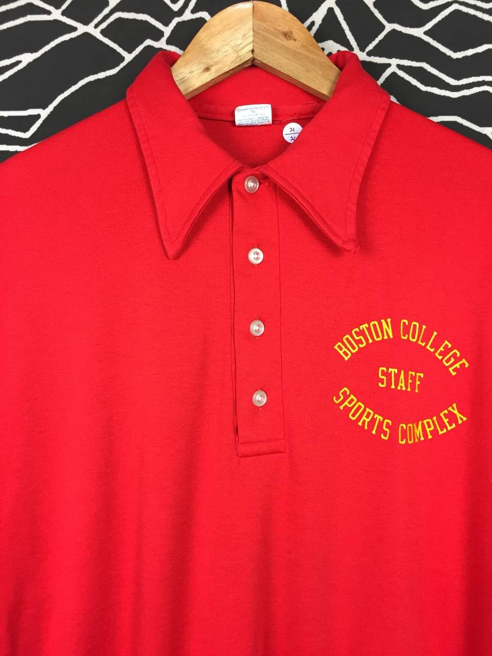 Champion × Vintage Vtg 70s Champion Blue Bar Boston College Single Stitch Polo Size US L / EU 52-54 / 3 - 3 Thumbnail