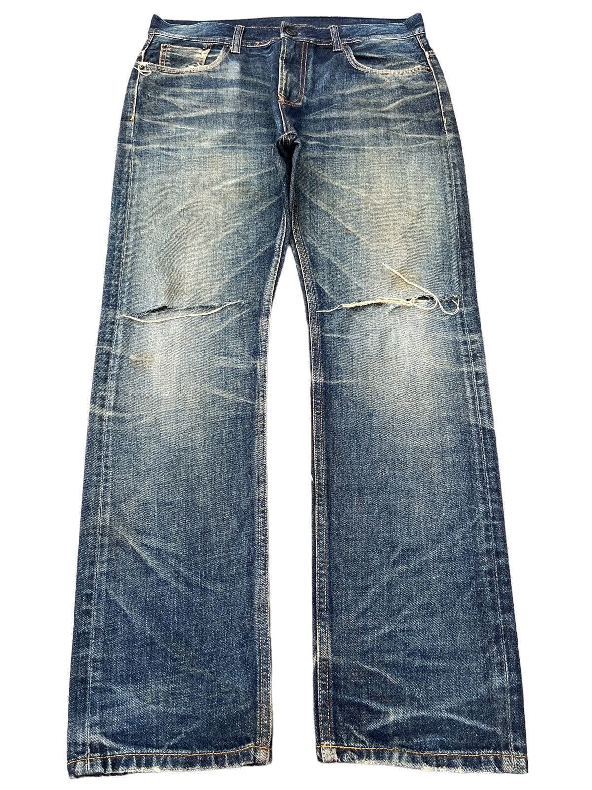 Japanese Brand × Le Grande Bleu (L.G.B.) Vintage Japanese Brand Mud Faded Washed Distressed Jeans Size US 35 - 1 Thumbnail