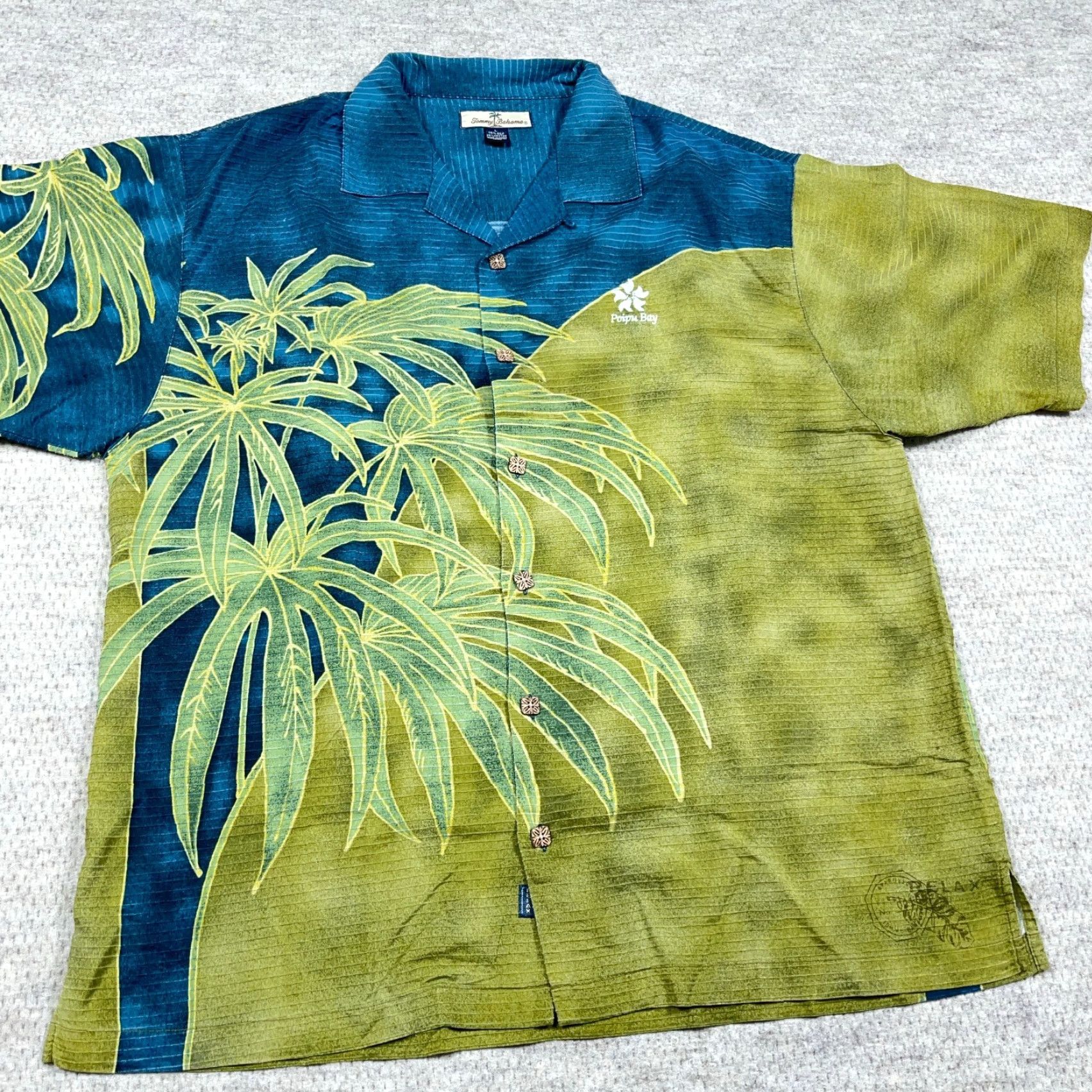 Tommy Bahama Tommy Bahama Button-Up Shirt Men Large Blue Silk Cotton Pineapple Palm Hawaiian Loop Collar Wear Size US L / EU 52-54 / 3 - 5 Thumbnail