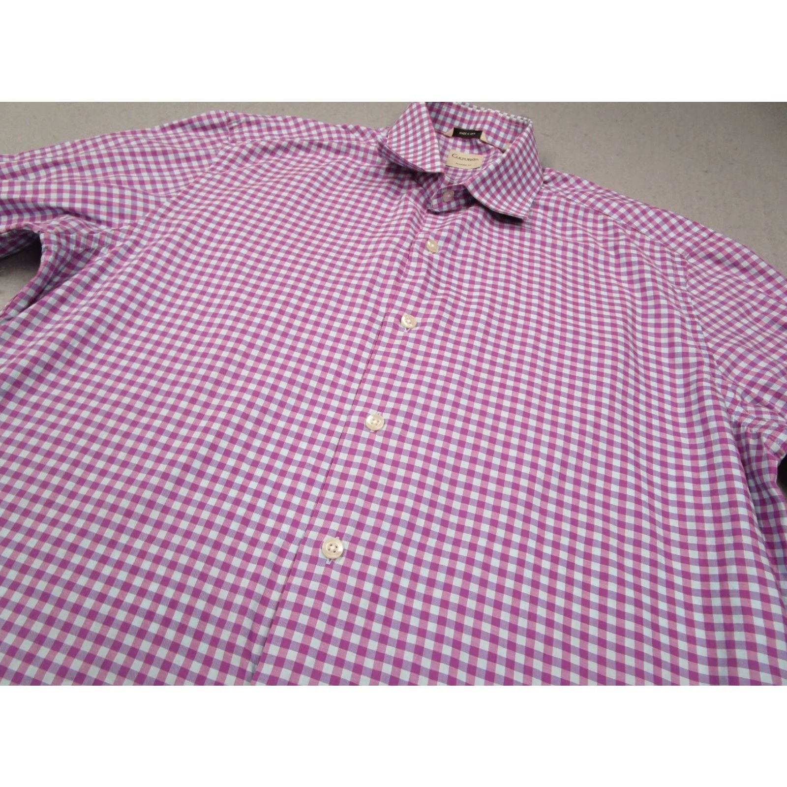 Vintage Culturata Dress Shirt Mens 16.5 42 Large Purple Check Tailored Button Up Work Size 42R - 2 Thumbnail