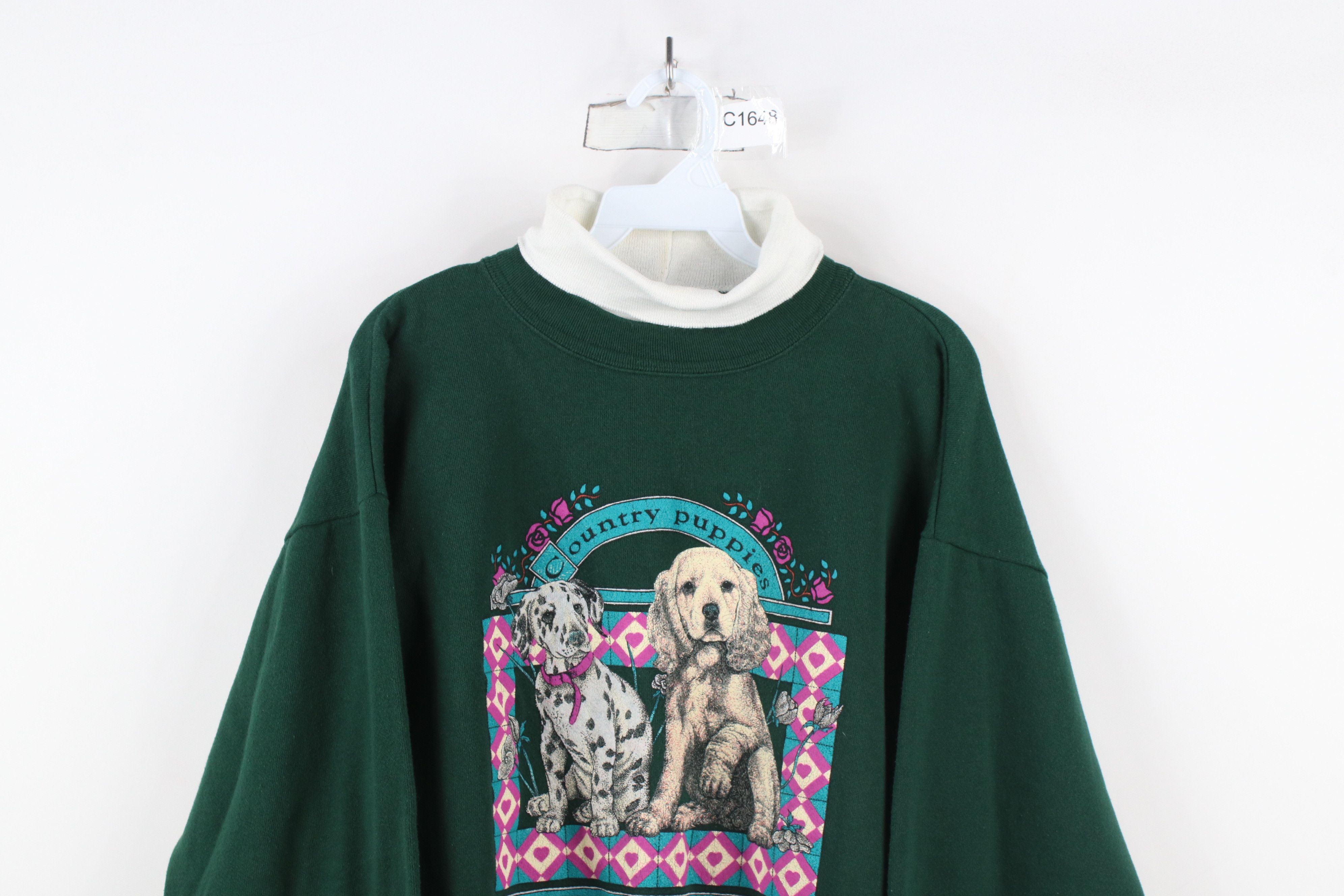 Vintage Vintage 90s Country Puppies Dog Turtleneck Sweatshirt USA Size L / US 10 / IT 46 - 2 Thumbnail