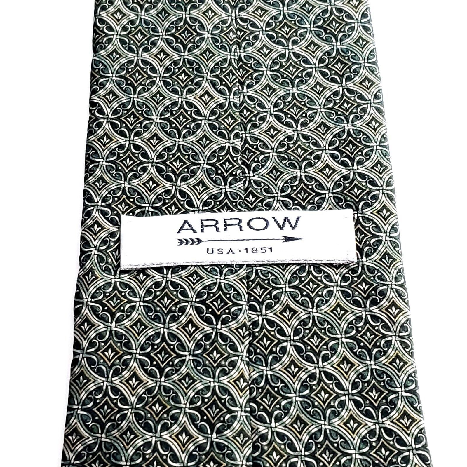 Arrow Arrow Green Tan Geometric Print Silk Tie Size ONE SIZE - 3 Thumbnail