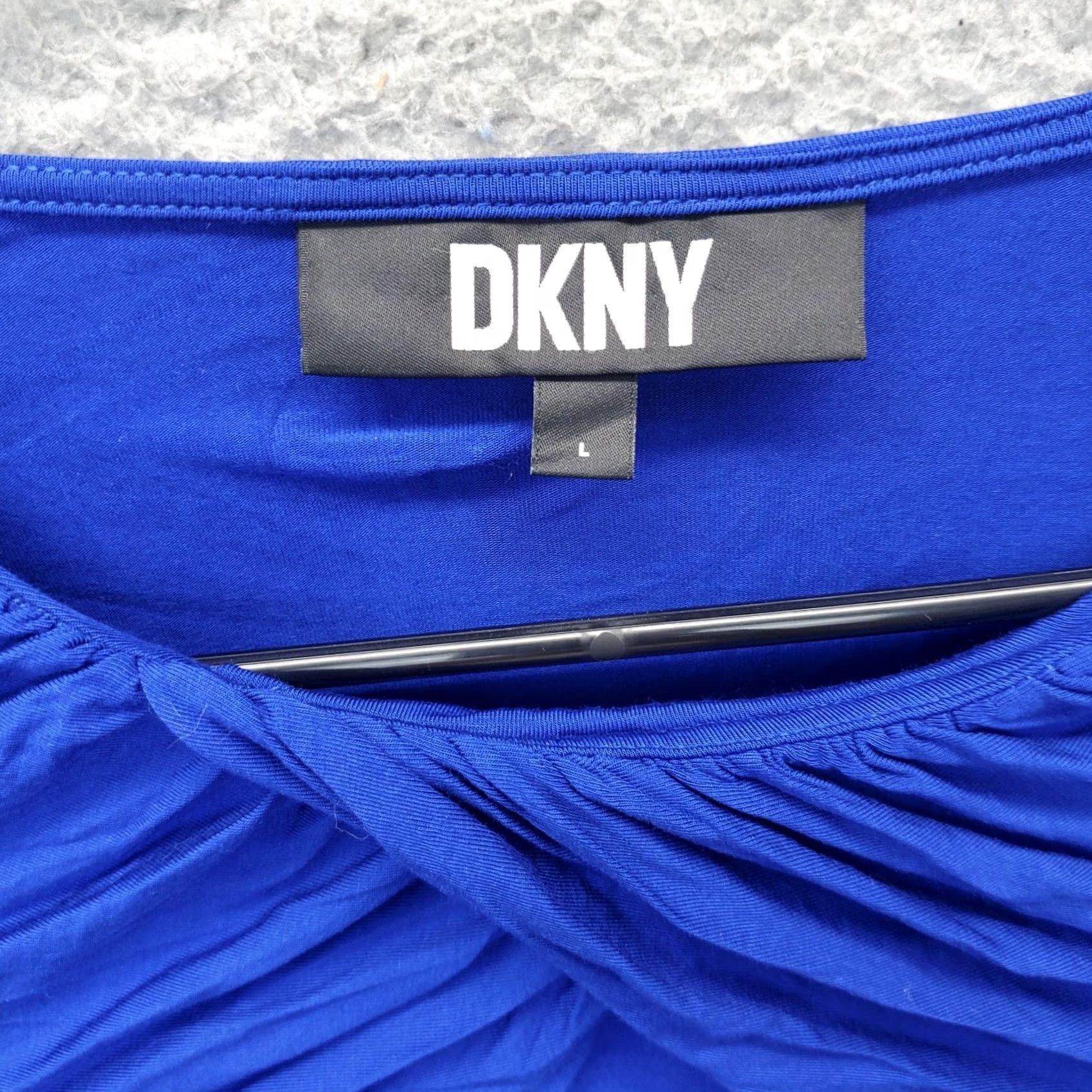 DKNY DKNY Blouse Top Womens Size L Blue Ruched Pleated Stretch Neck Round Casual Shirt Size L / US 10 / IT 46 - 3 Thumbnail