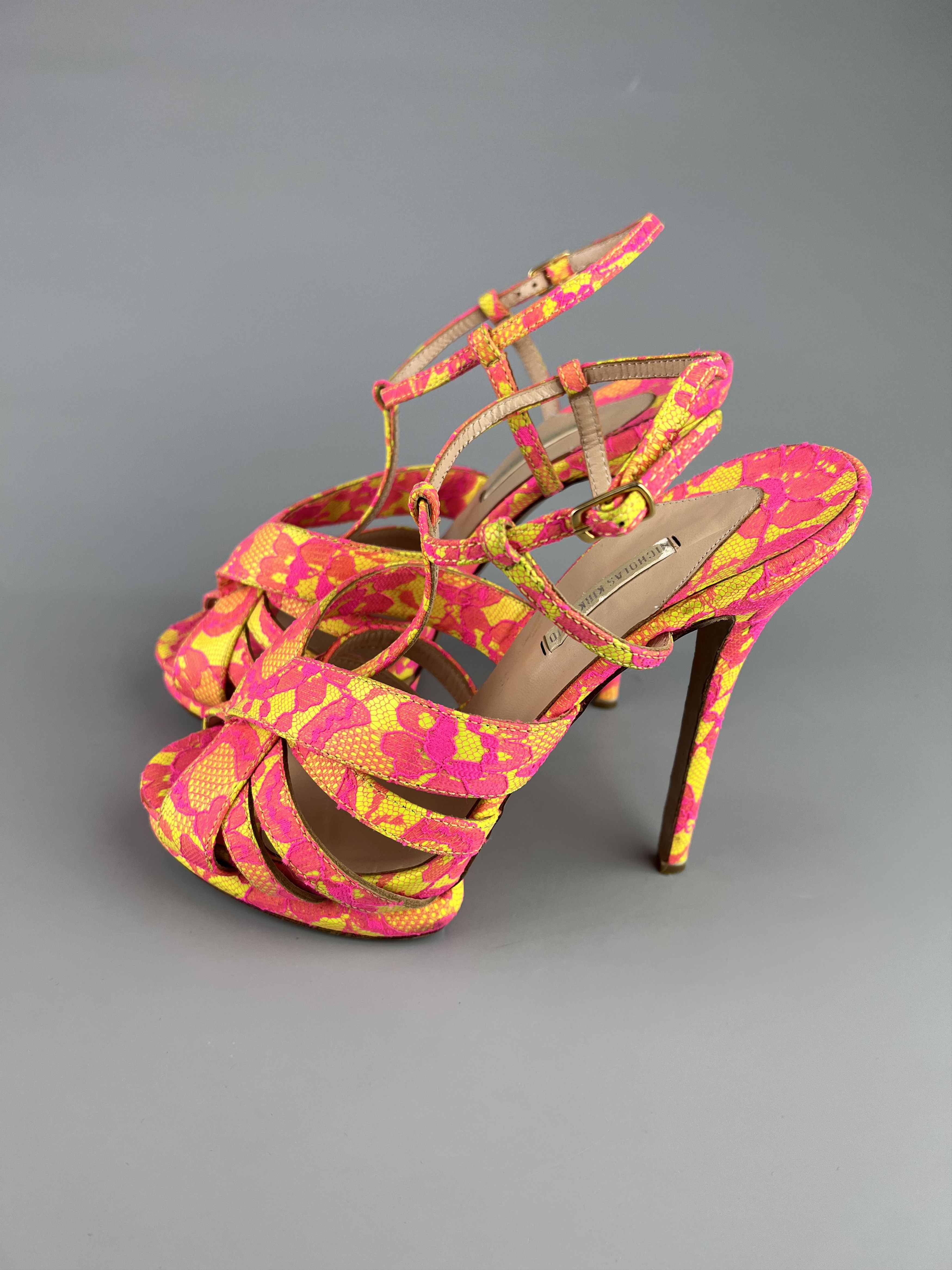 Nicholas Kirkwood Embroidered Overlay Lace Platform High Heels Pump Shoes 40 Size US 9 / IT 39 - 4 Thumbnail