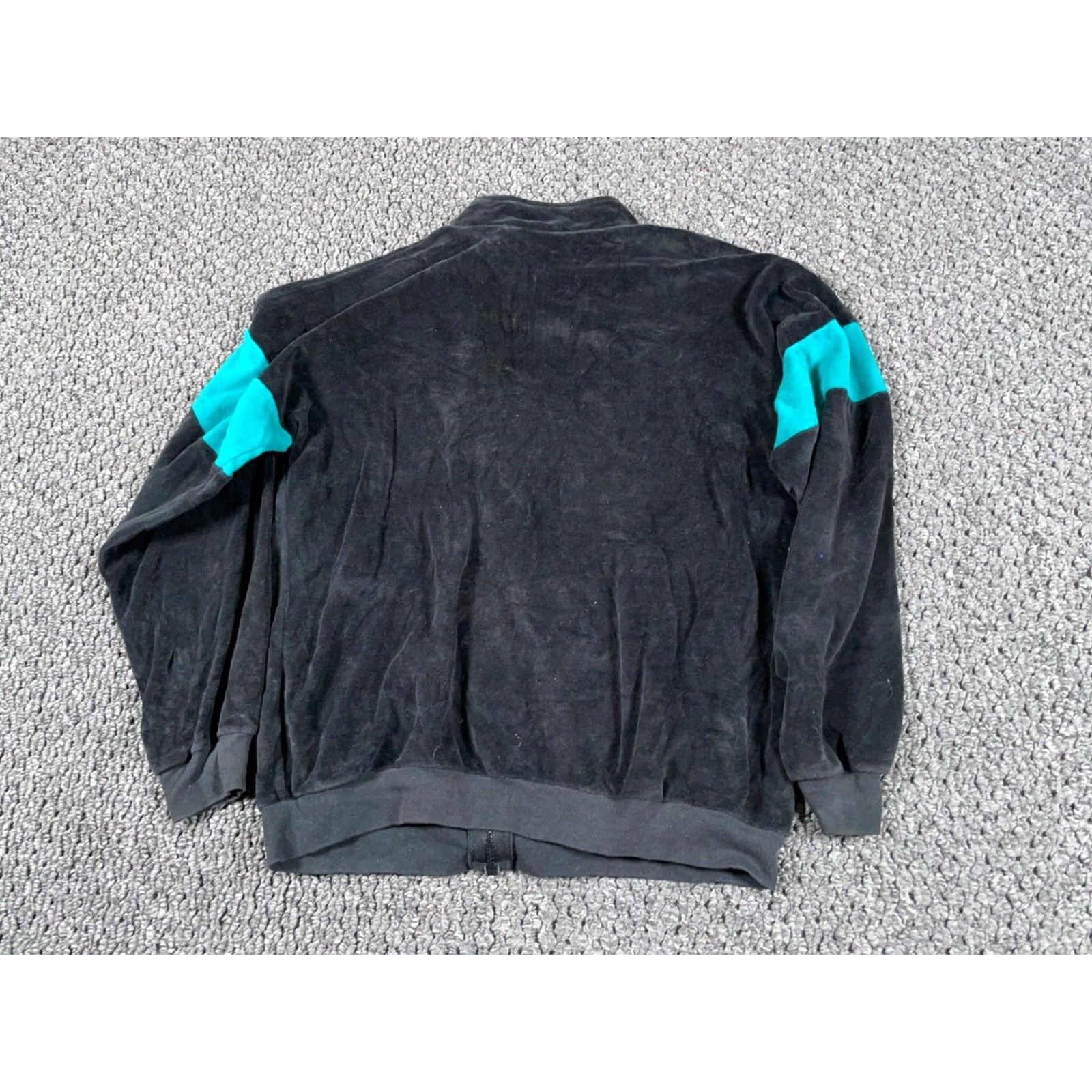 Velour VTG Boundary Waters Velour Zip Track Jacket Women's Medium Black Pink Teal Retro Unlined 90s 80s Classic Hipster Size M / US 6-8 / IT 42-44 - 2 Thumbnail